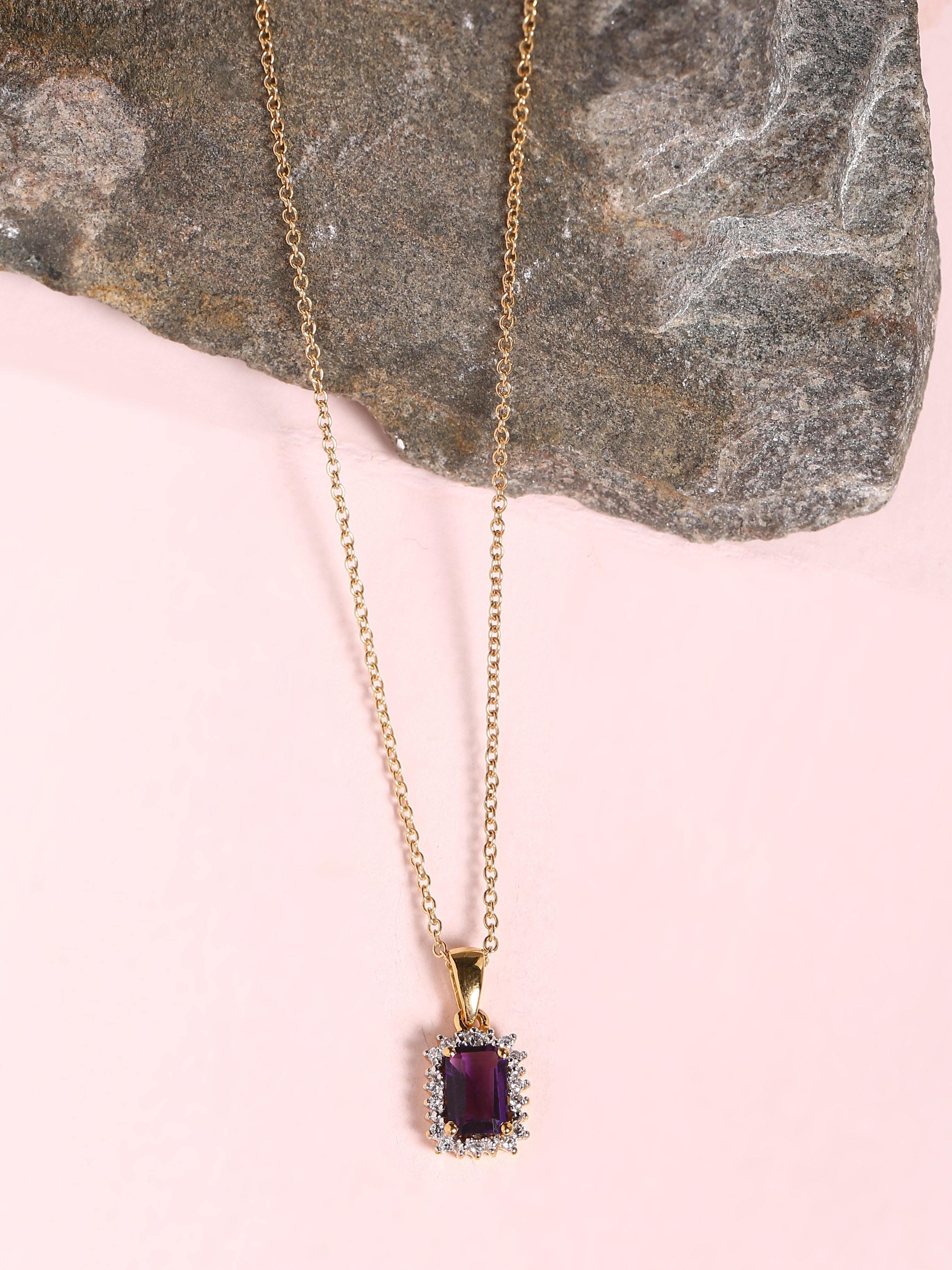0.67 Ct. Amethyst Solid 10k Yellow Gold Chain Pendant Necklace Jewelry - YoTreasure