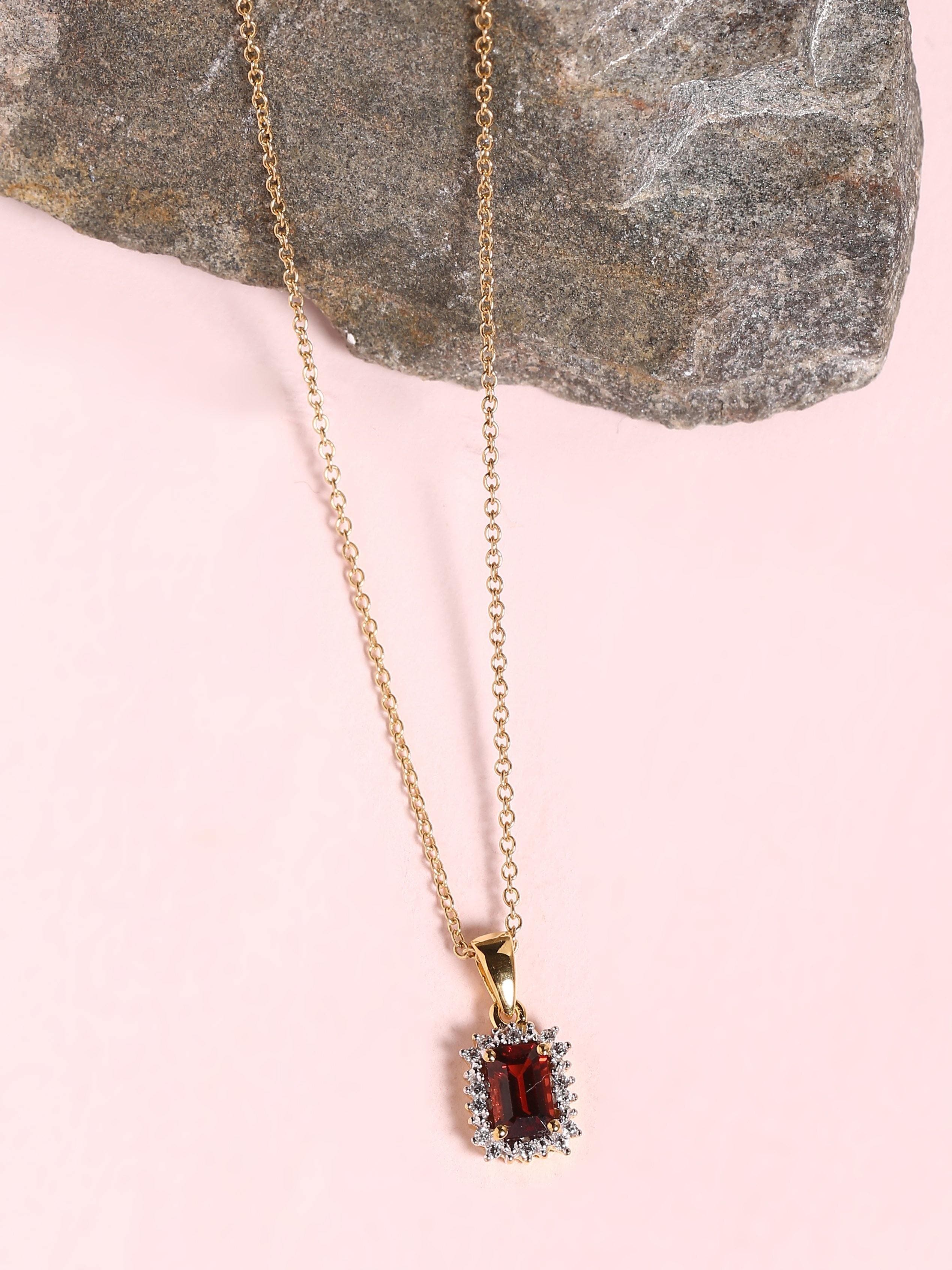 0.78 Ct. Red Garnet Solid 10k Yellow Gold Chain Pendant Necklace - YoTreasure