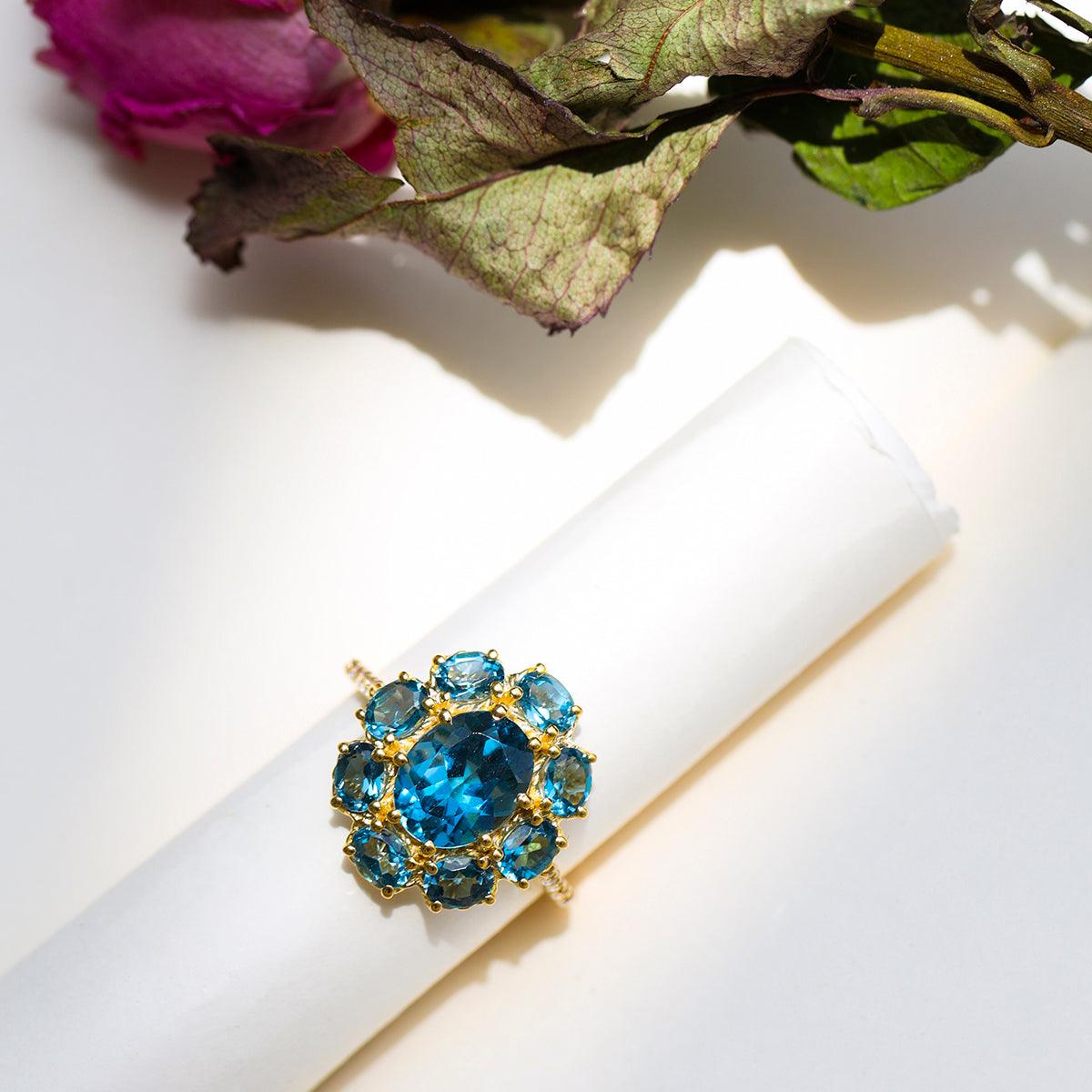 London Blue Topaz & White Topaz 14k Gold Over 925 Silver Ring - YoTreasure