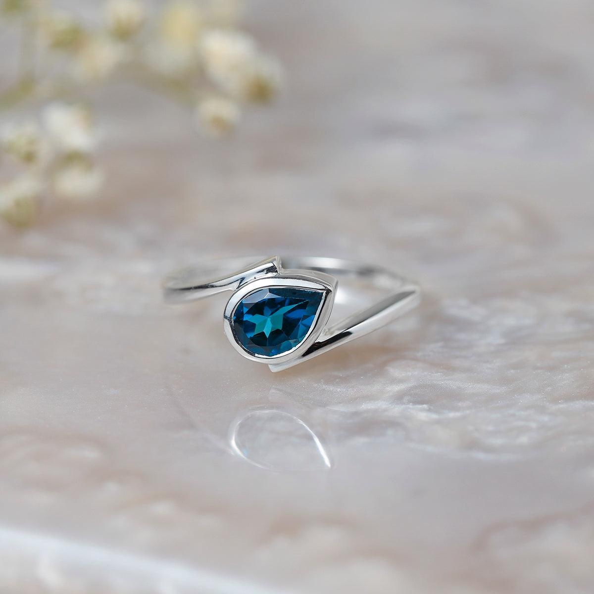 London Blue Topaz Solitaire Ring in Solid 925 Sterling Silver Jewelry - YoTreasure