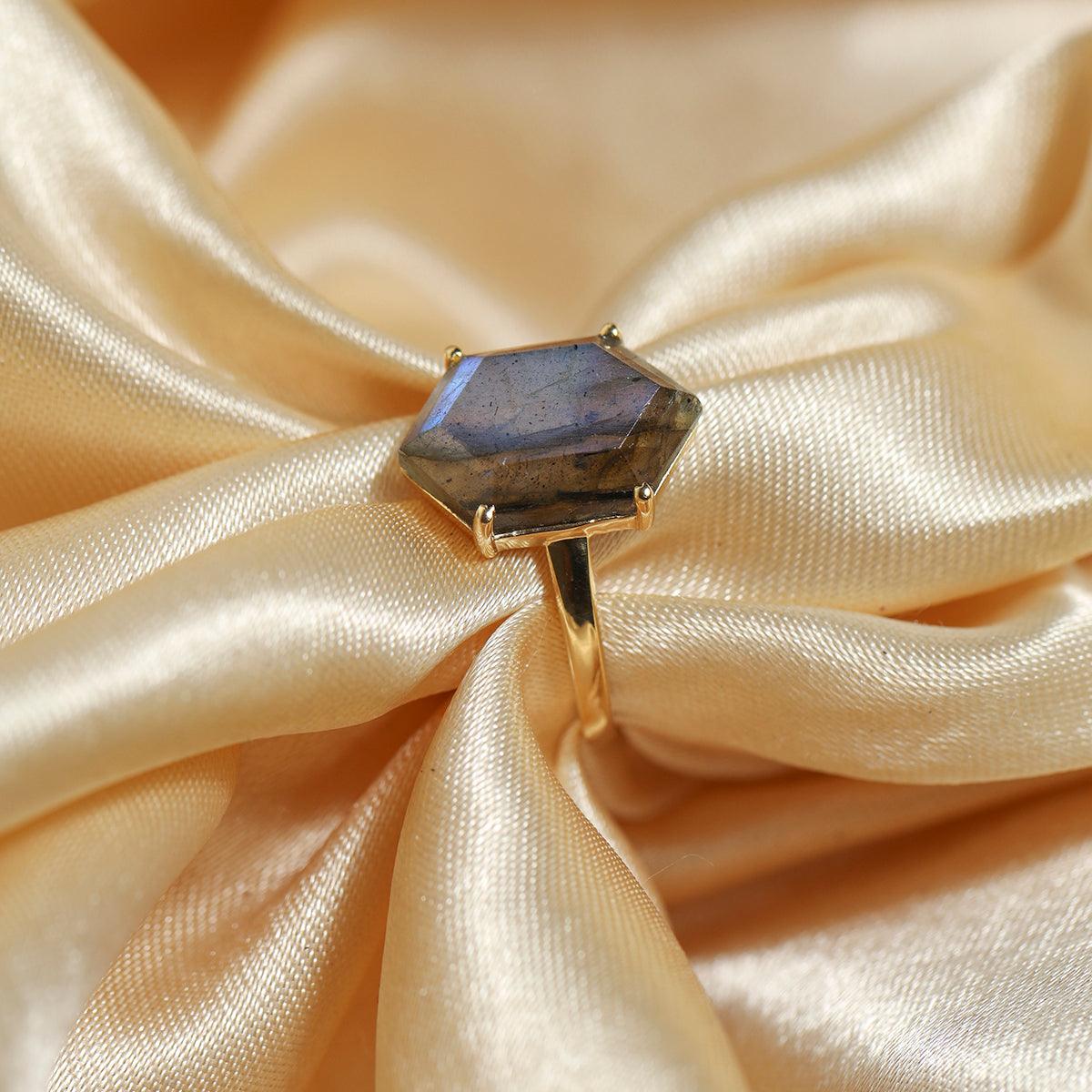 Labradorite Gold Over 925 Sterling Silver Bold Ring Jewelry - YoTreasure