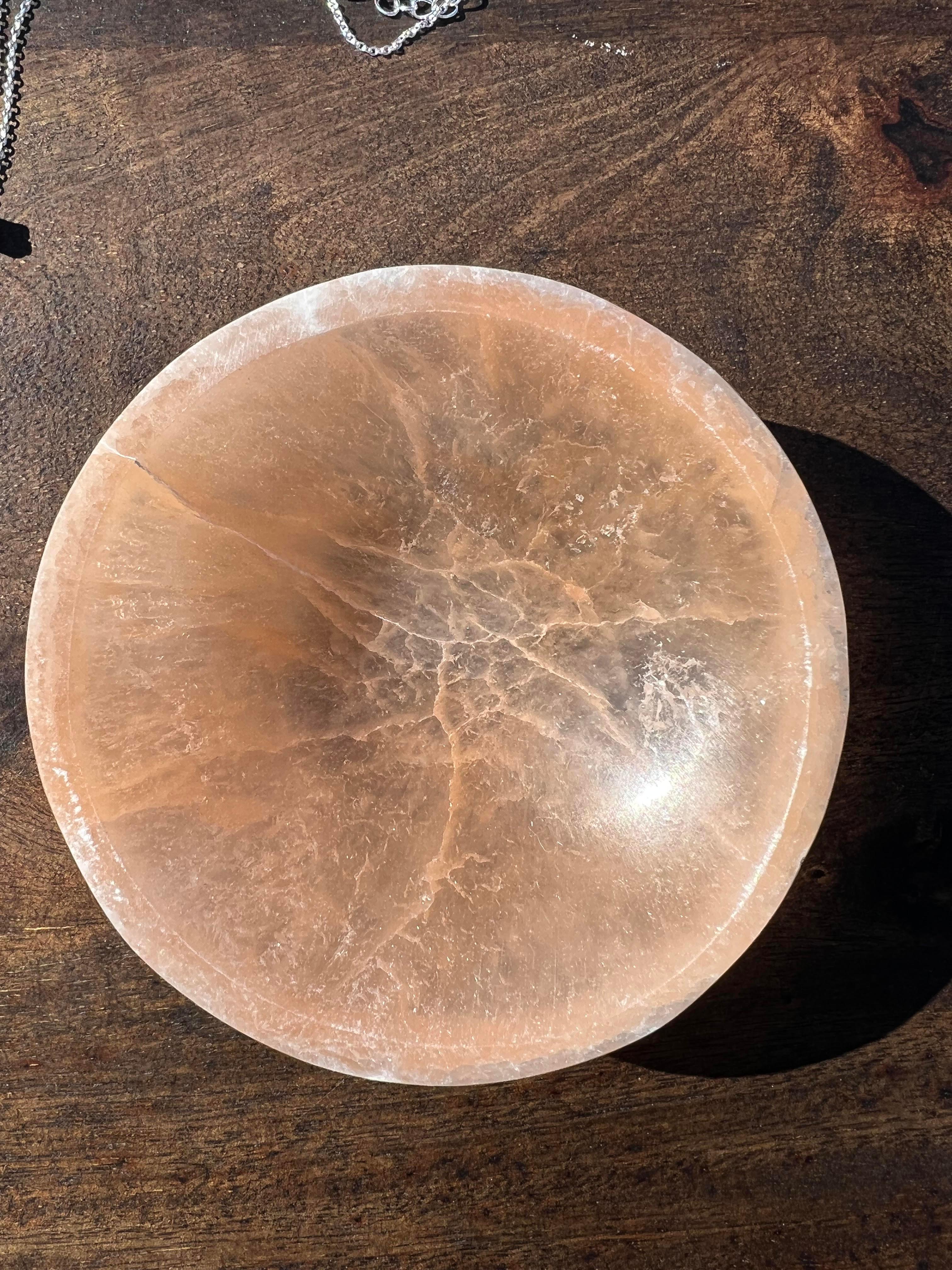 Natural Round Orange Selenite Charging Crystal Bowl Ritual Reiki Gift Craft Home Decoration - YoTreasure