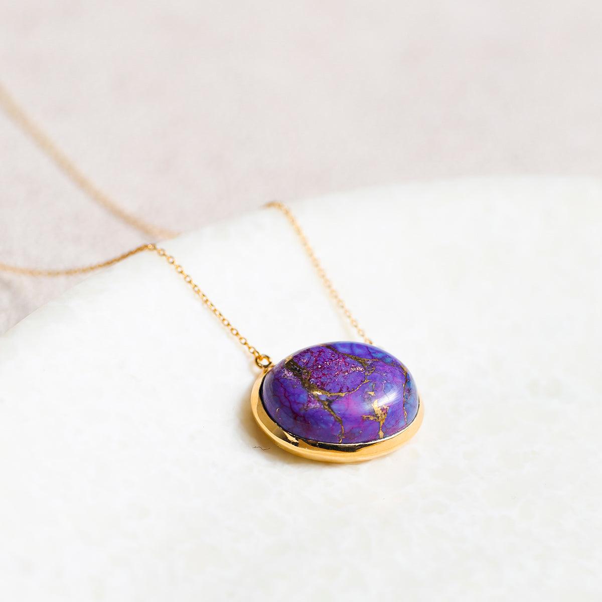Purple Copper Turquoise 14Kt Gold Over 925 Silver Chain Pendant Necklace Jewelry - YoTreasure