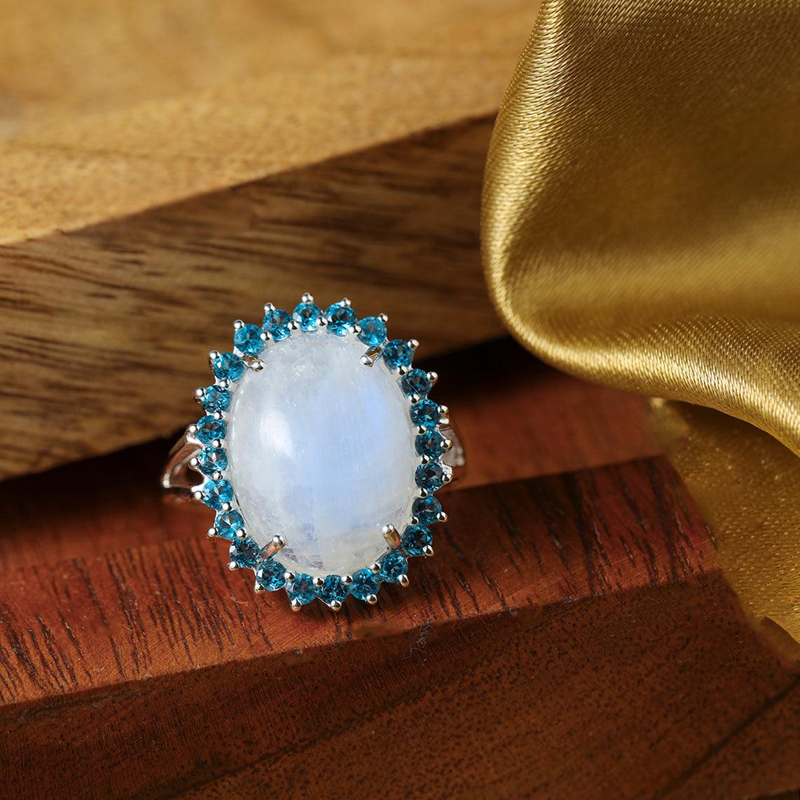 Moonstone & London Blue Topaz 925 Sterling Silver Chunky Ring - YoTreasure