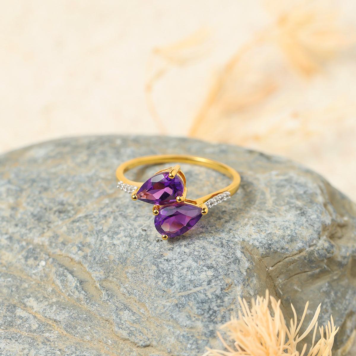 1.74 Ct. Amethyst & White Sapphire 10kt Yellow Gold Engagement Ring Jewelry - YoTreasure