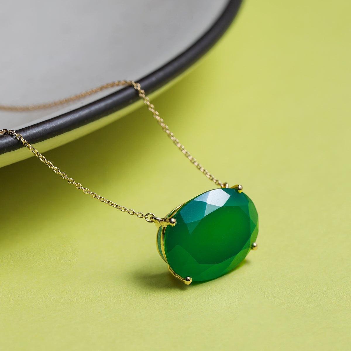 Green Onyx Necklace 14K Gold Over 925 Silver Chain Pendant Necklace Jewelry - YoTreasure