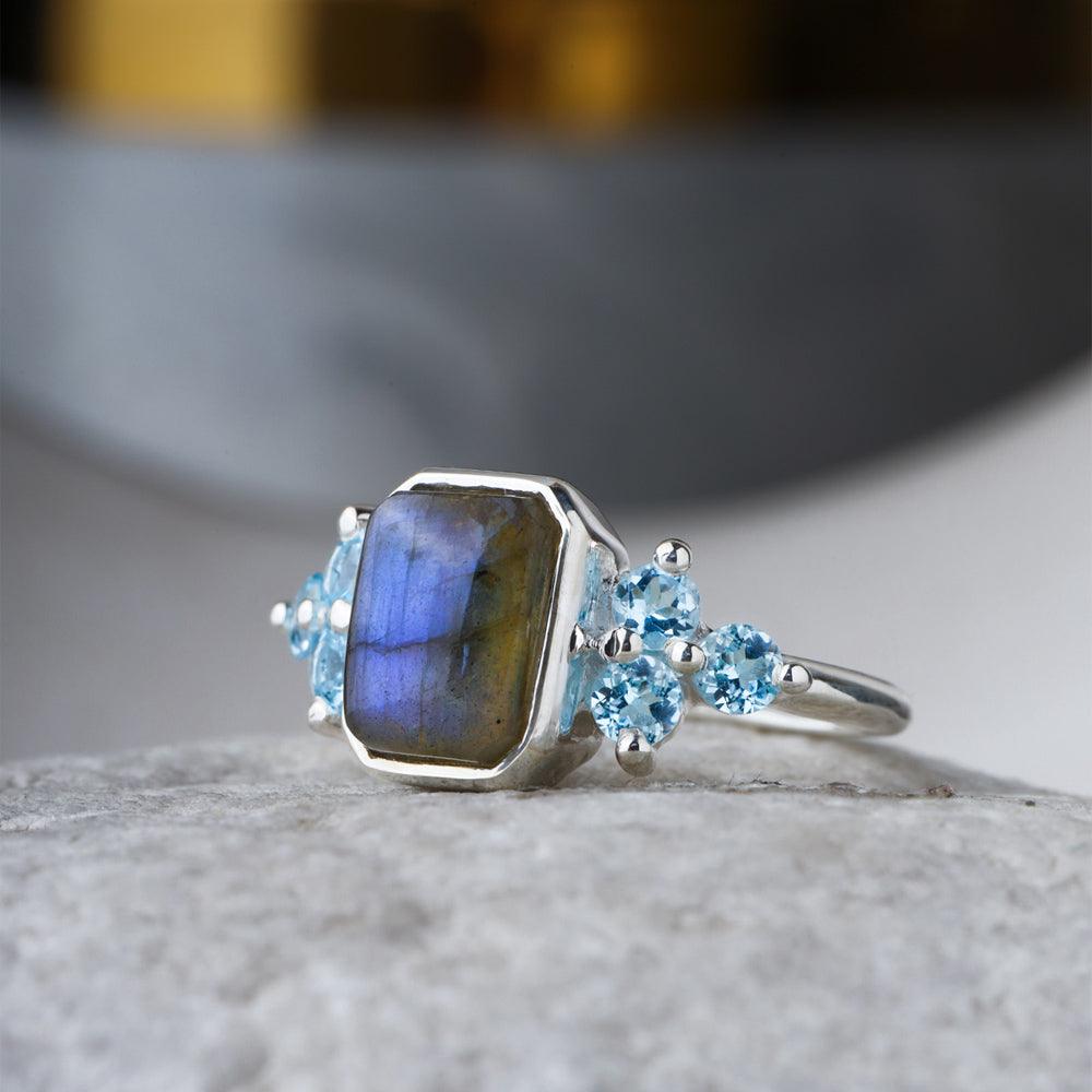 Unique newest 925 Sterling Silver Topaz Labradorite Ring