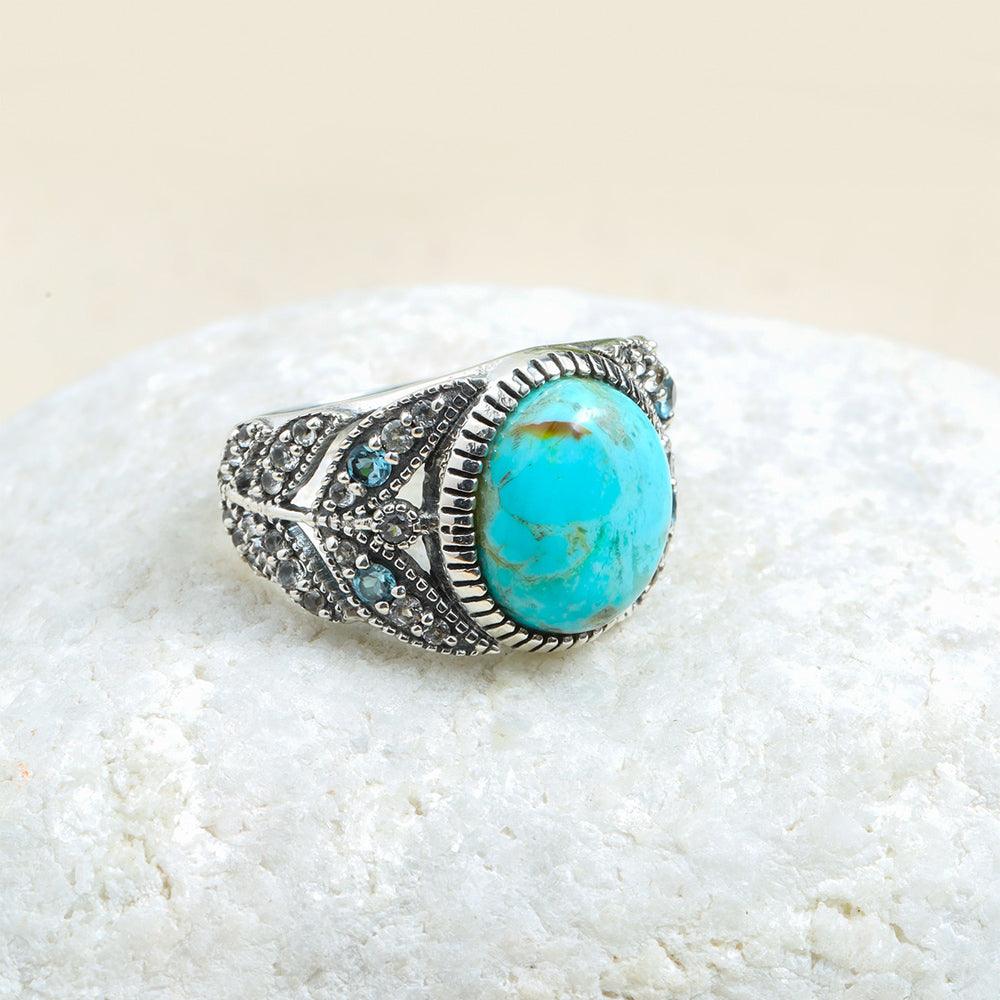Blue Turquoise Swiss Blue Topaz 925 Sterling Silver Statement Ring Jewelry - YoTreasure