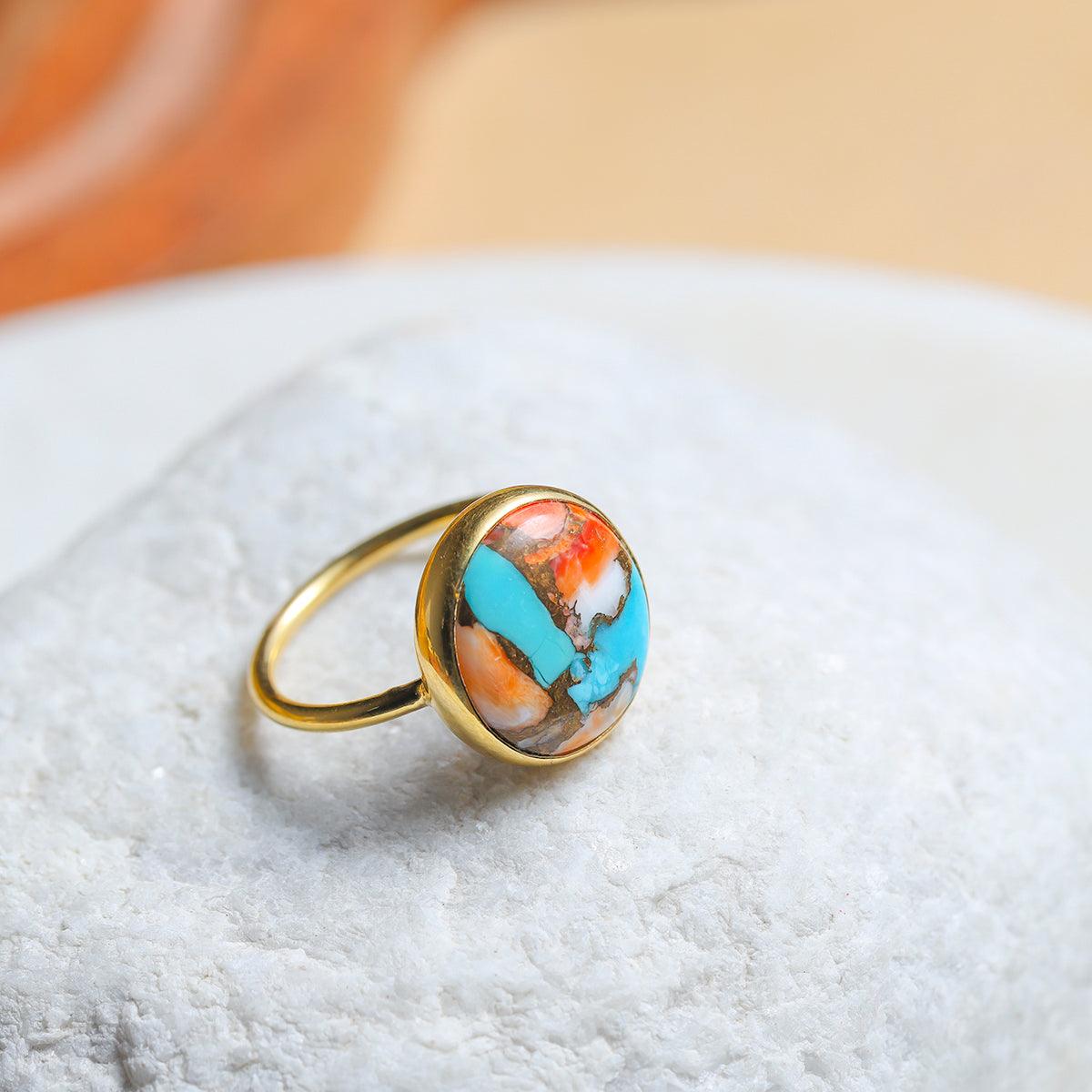 Oyster Copper Turquoise Ring 14k Gold Over 925 Silver
