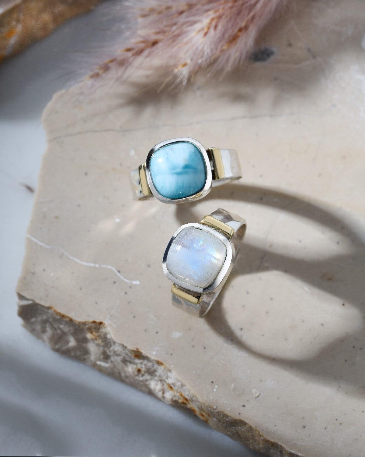 Larimar Solitaire Ring 925 Sterling Silver With Brass Accents - YoTreasure