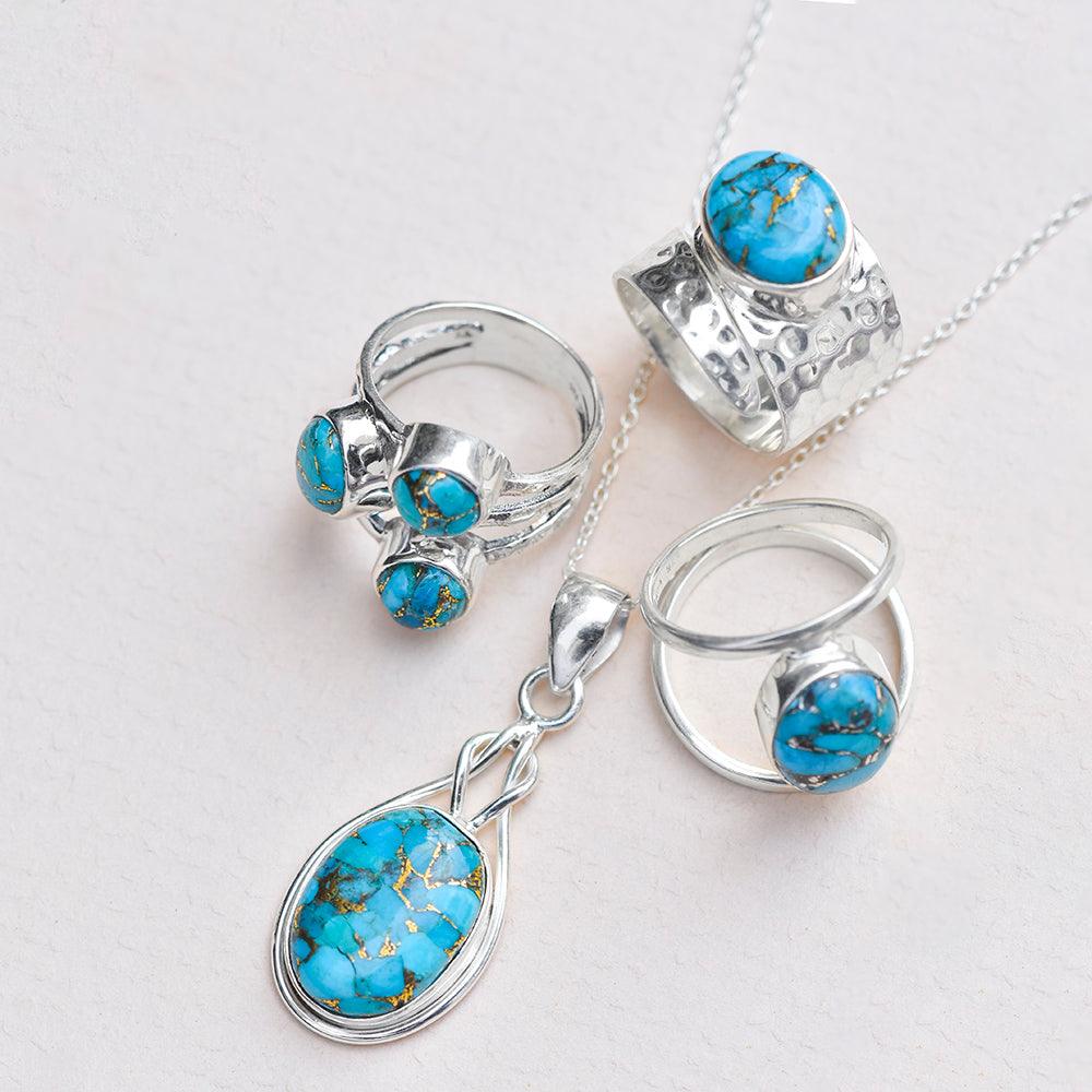Blue Copper Turquoise Solid 925 Sterling Silver Chain Knot Pendant Jewelry - YoTreasure