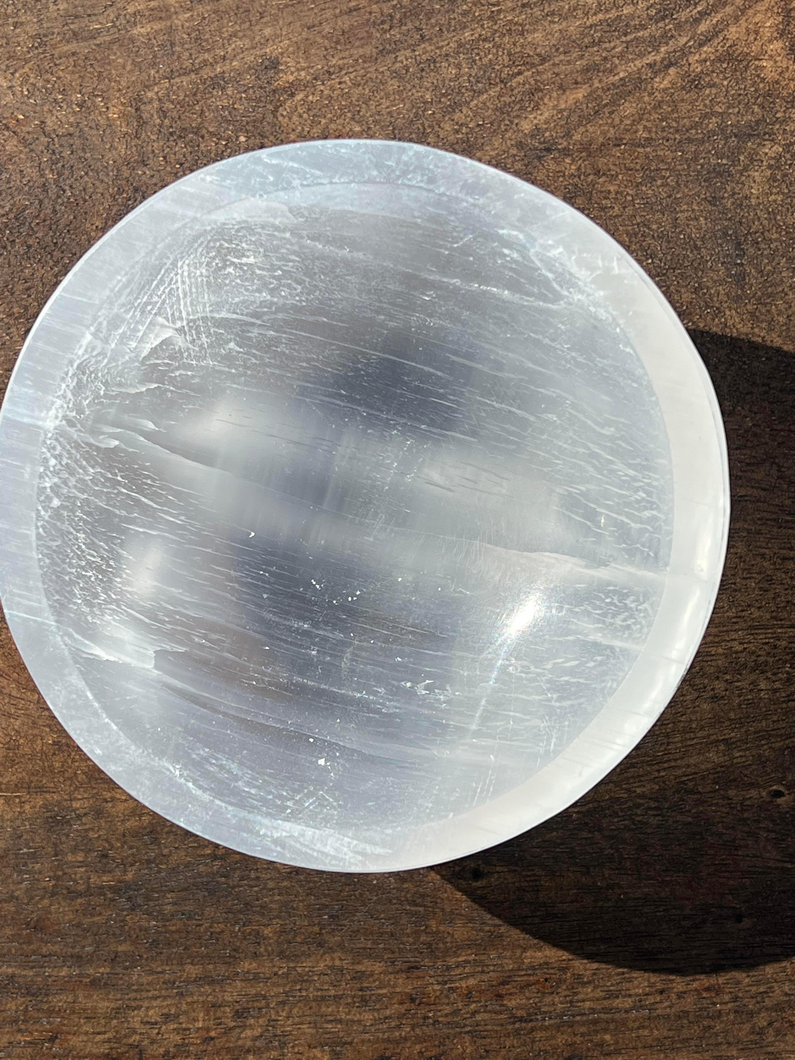 High Quality Hand Carved Natural Gypsum Circular Shape Bowl Healing Ability Selenite Bowls Crystals Stone With 7 Stone Chakra 925 Sterling Silver Chain Pendant - YoTreasure