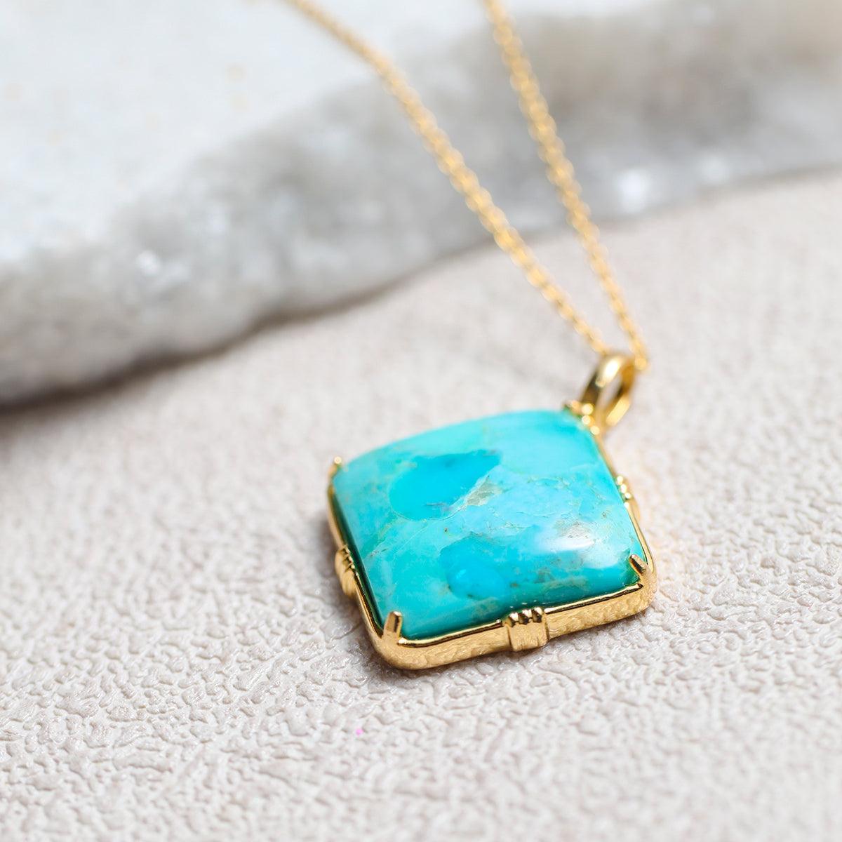 Blue Mohave Turquoise Necklace 14kt Gold Over 925 Silver Chain Pendant Necklace - YoTreasure