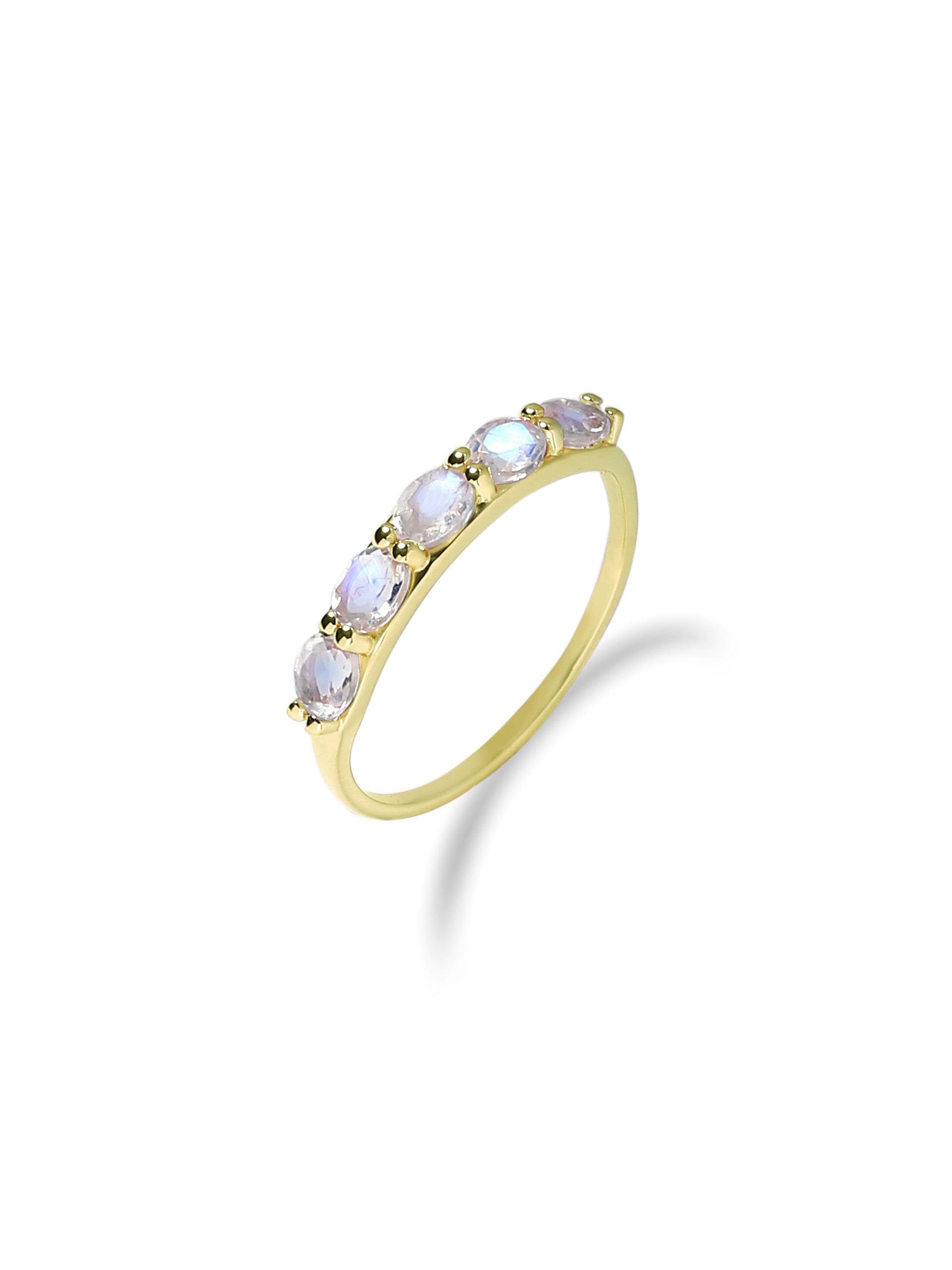 Rainbow Moonstone Solid 10K Yellow Gold Gemstone Ring - YoTreasure