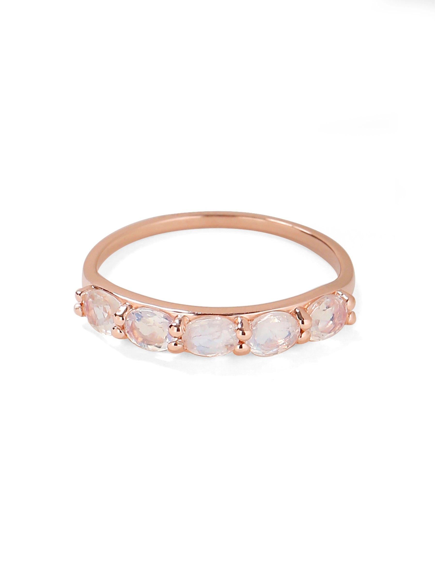 1.05 Cts Rainbow Moonstone Solid 10K Rose Gold Eternity Band Ring Jewelry - YoTreasure