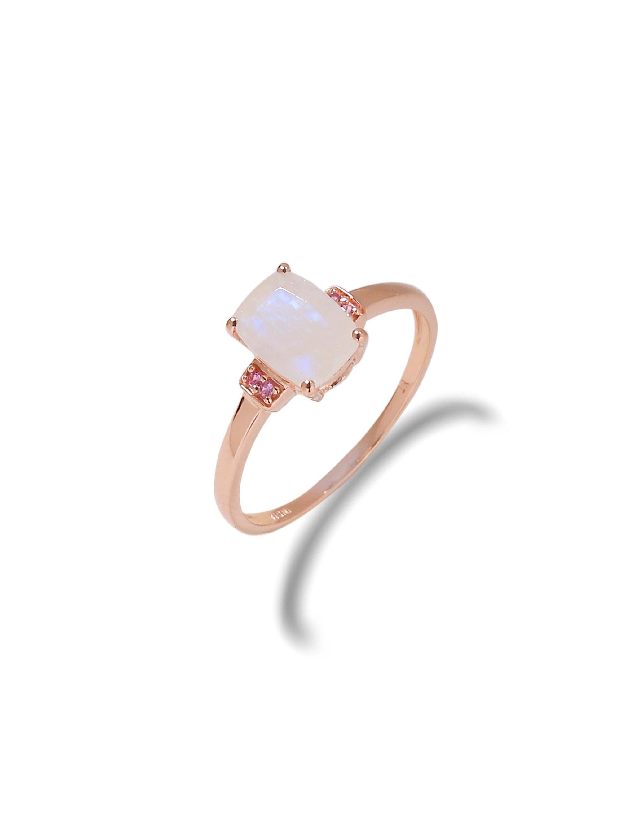 1.72 Cts Moonstone Pink Sapphire Solid 10k Rose Gold Princess Ring Jewelry - YoTreasure