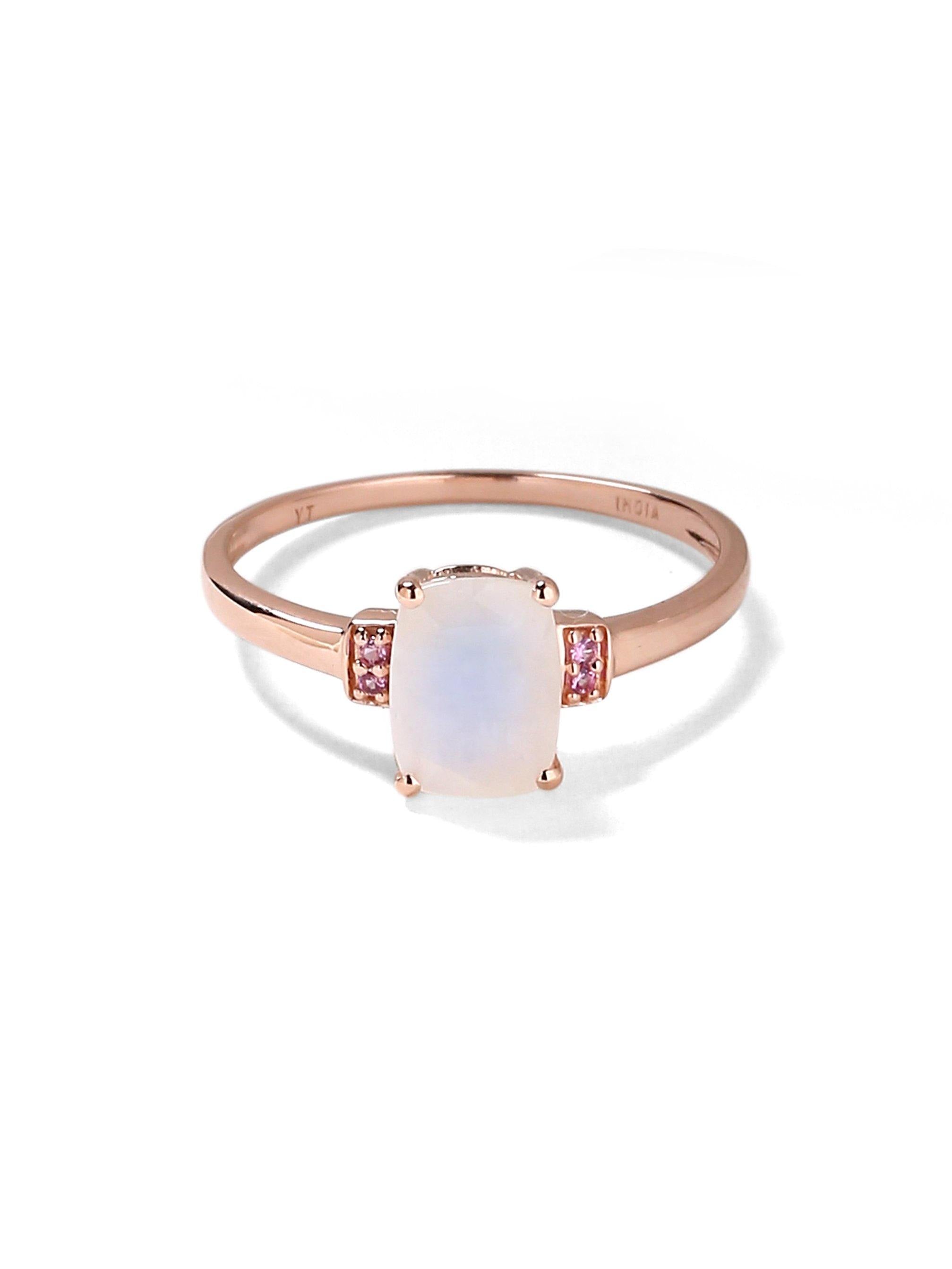 1.72 Cts Moonstone Pink Sapphire Solid 10k Rose Gold Princess Ring Jewelry - YoTreasure