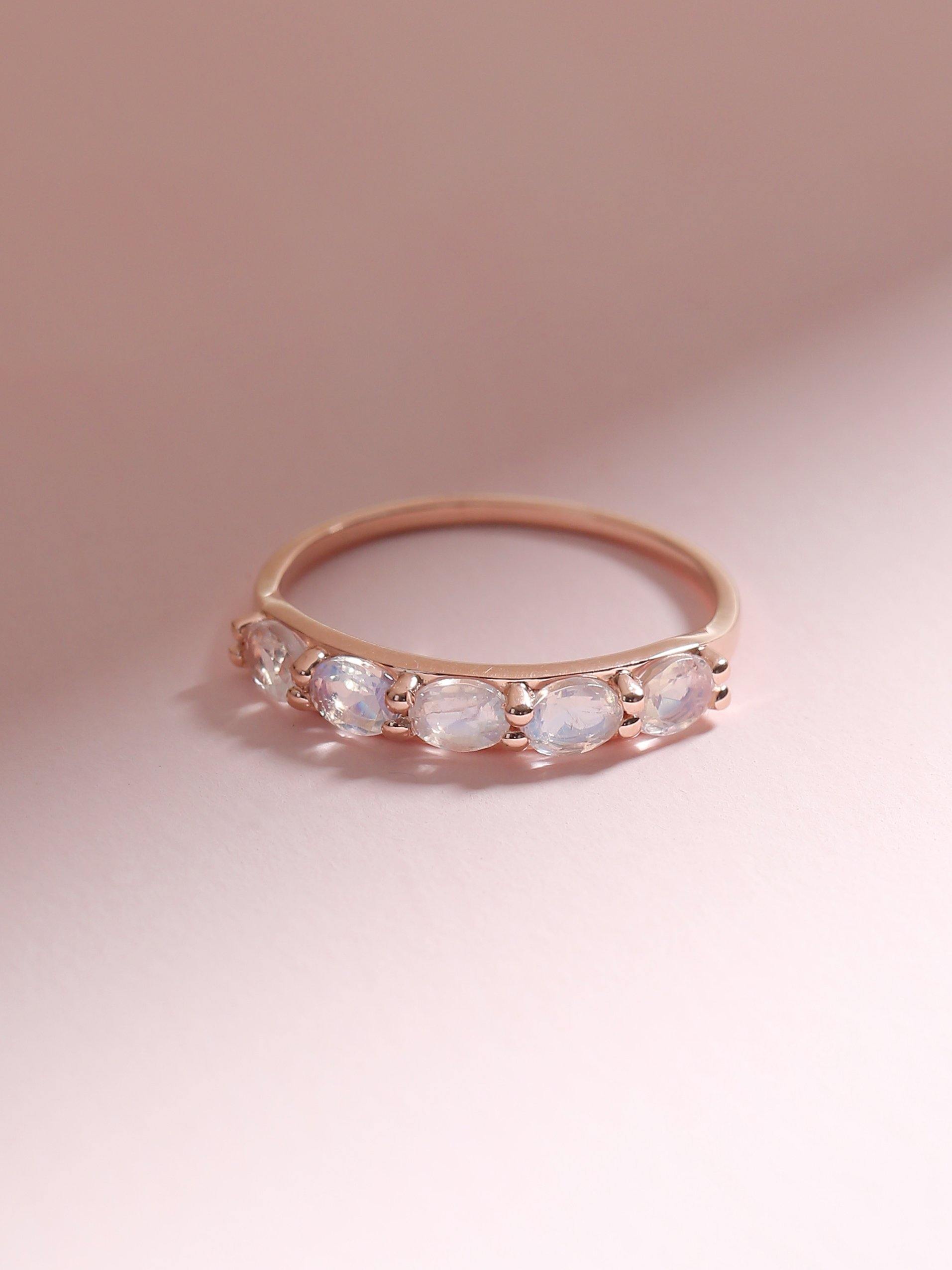 1.05 Cts Rainbow Moonstone Solid 10K Rose Gold Eternity Band Ring Jewelry - YoTreasure