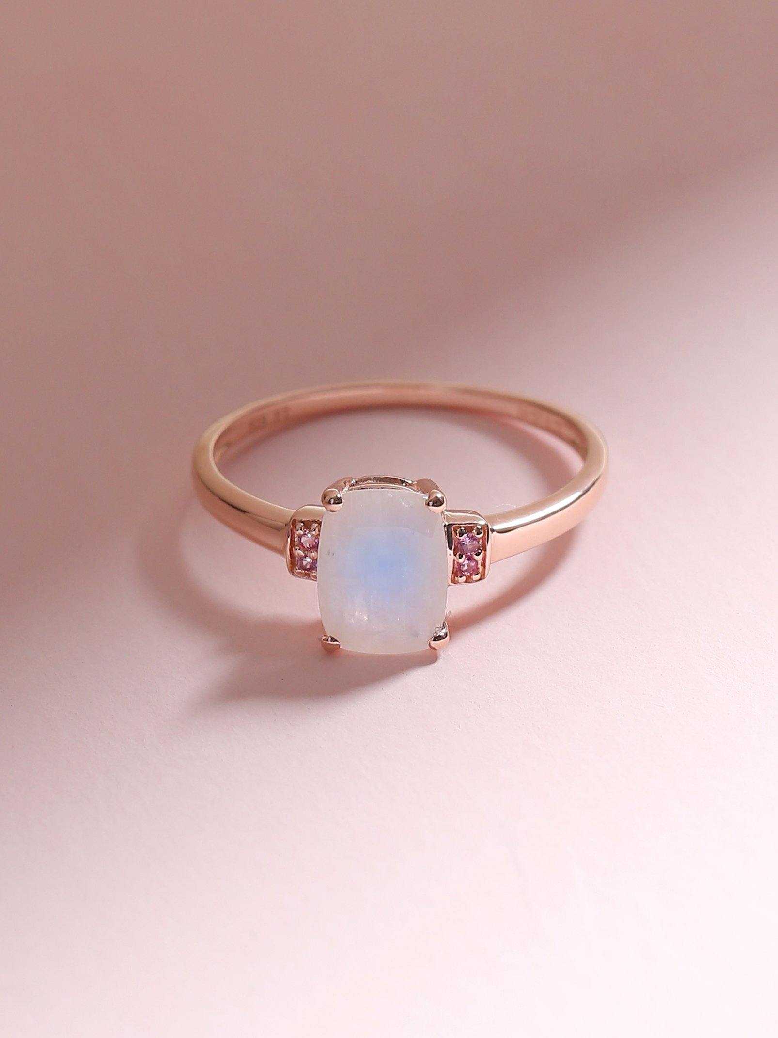 1.72 Cts Moonstone Pink Sapphire Solid 10k Rose Gold Princess Ring Jewelry - YoTreasure