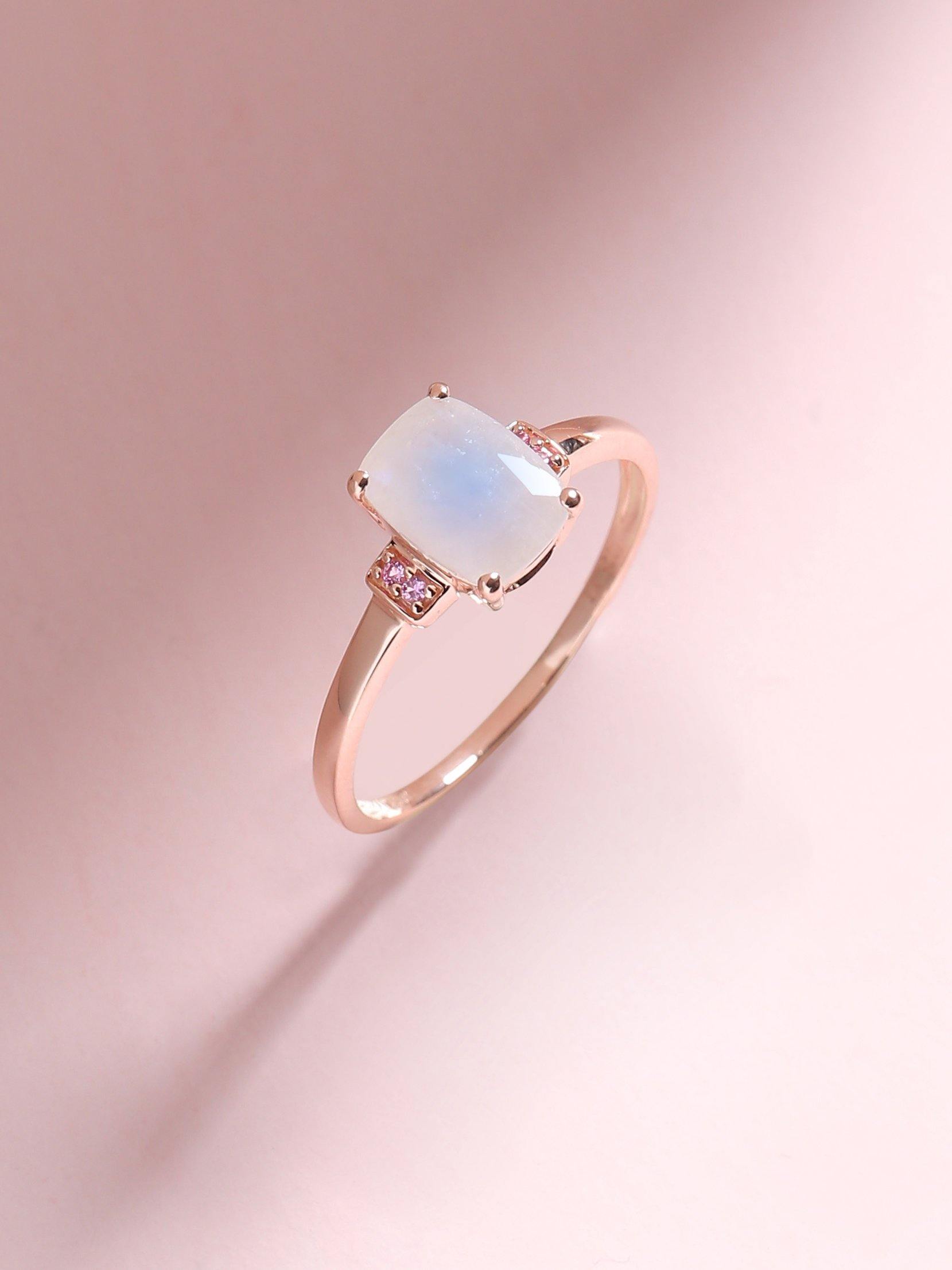 1.72 Cts Moonstone Pink Sapphire Solid 10k Rose Gold Princess Ring Jewelry - YoTreasure