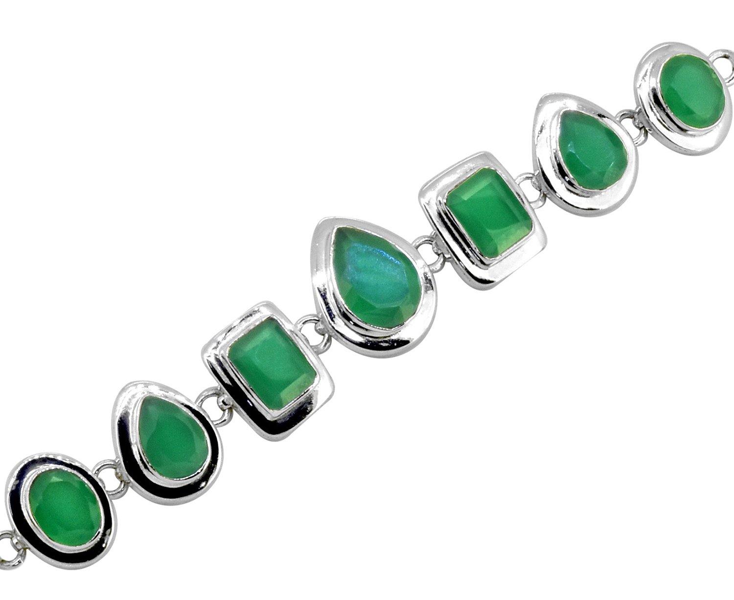 Green Onyx Solid 925 Sterling Silver Link Chain Bracelet Jewelry - YoTreasure
