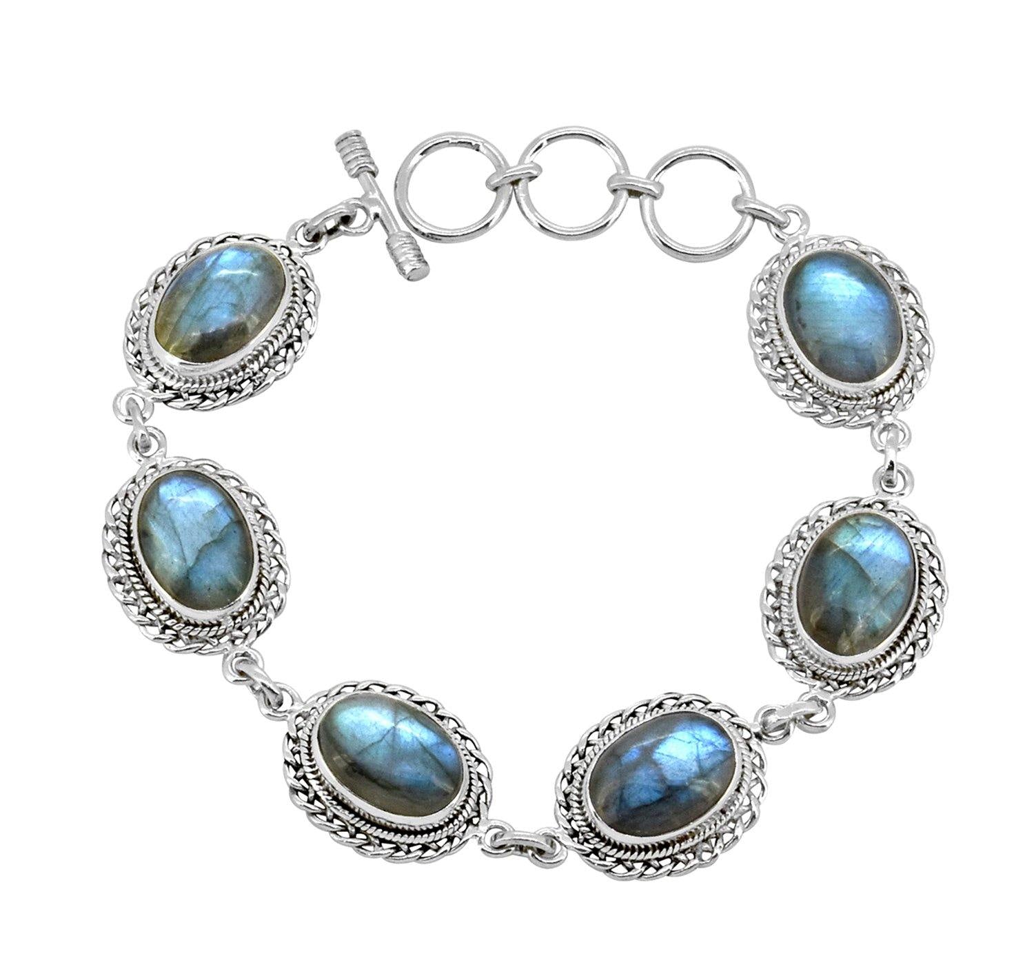 Labradorite Solid 925 Sterling Silver Link Chain Bracelet Jewelry - YoTreasure