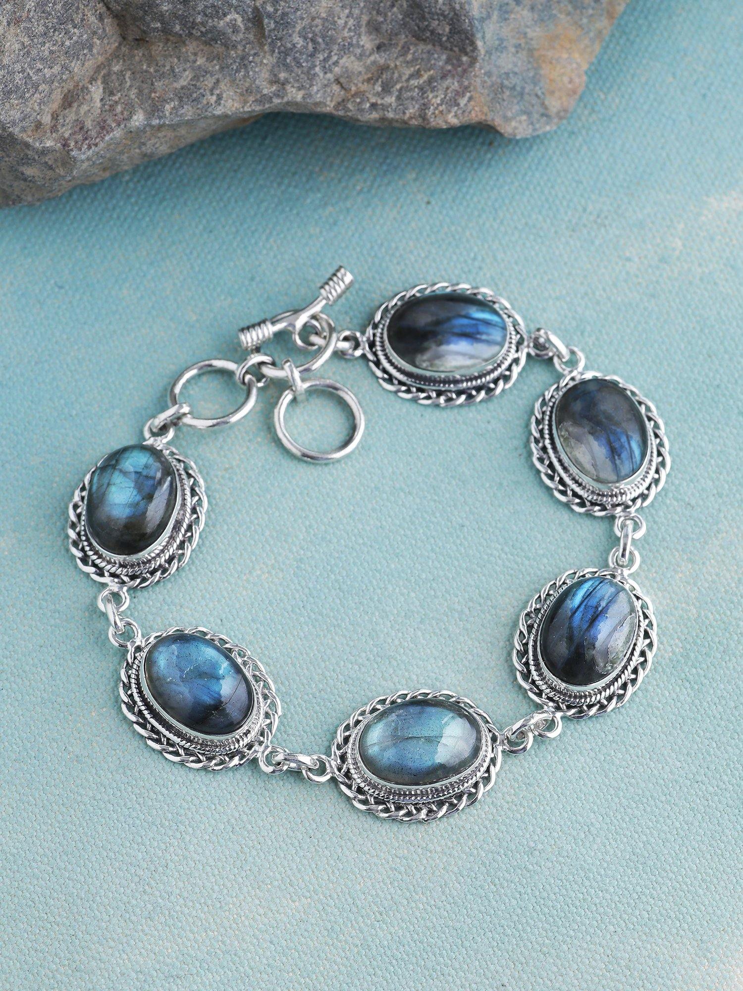 Labradorite Solid 925 Sterling Silver Link Chain Bracelet Jewelry - YoTreasure