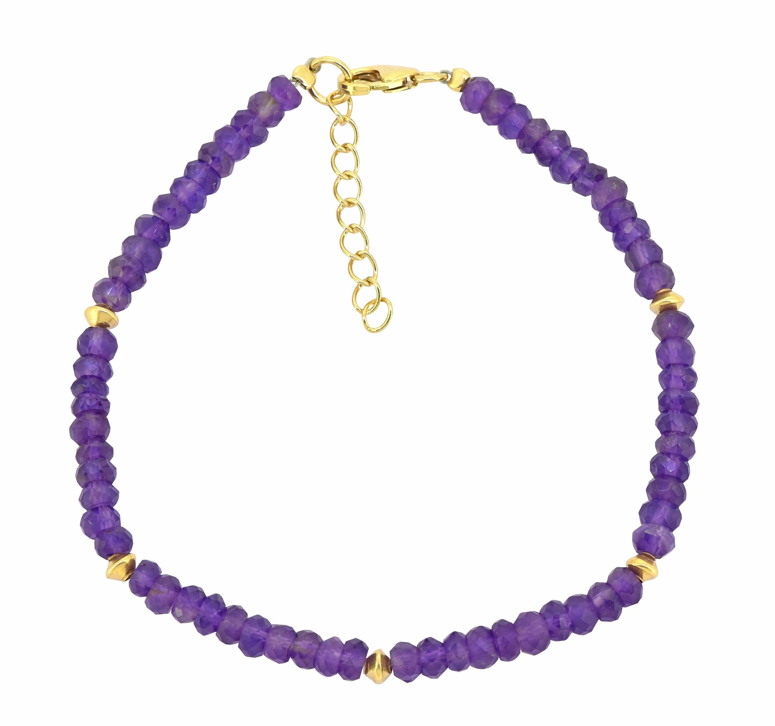 Amethyst Solid 925 Sterling Silver Gold Plated Link Chain Bracelet 8" - YoTreasure