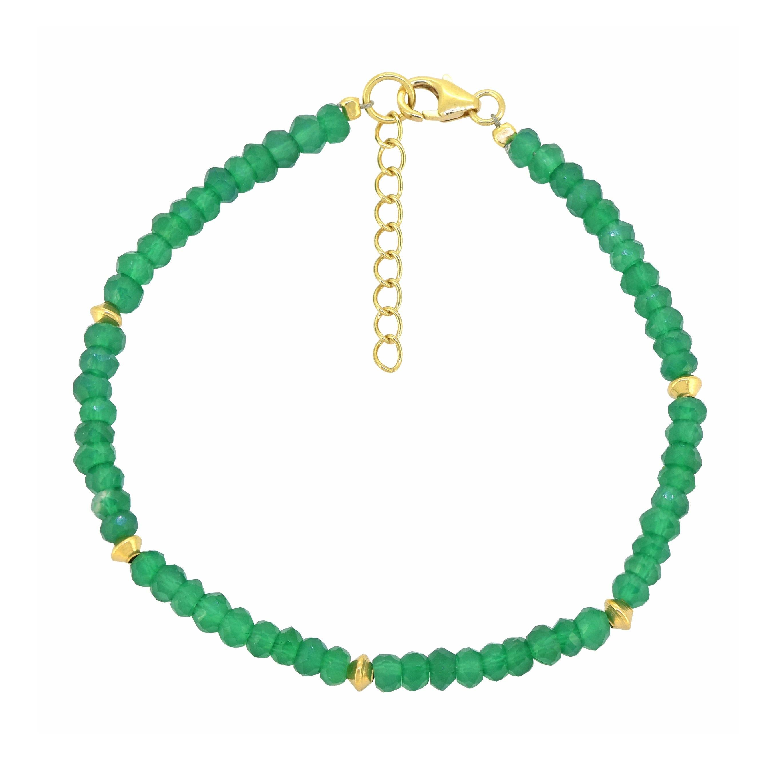 Green Onyx Solid 925 Sterling Silver Gold Plated Link Chain Bracelet 8" - YoTreasure