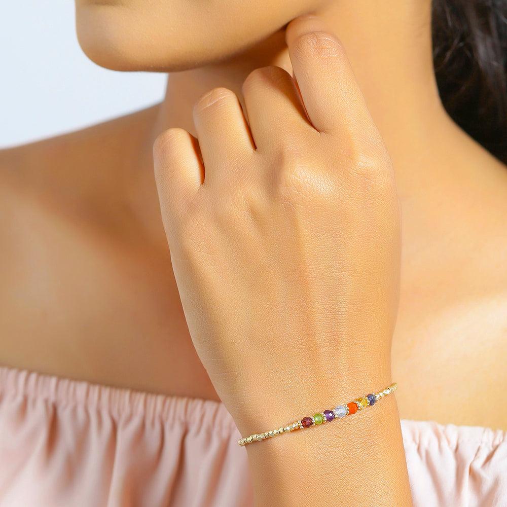 Chakra Stone Solid 925 Sterling Silver Gold Plated Link Chain Bracelet 8" - YoTreasure