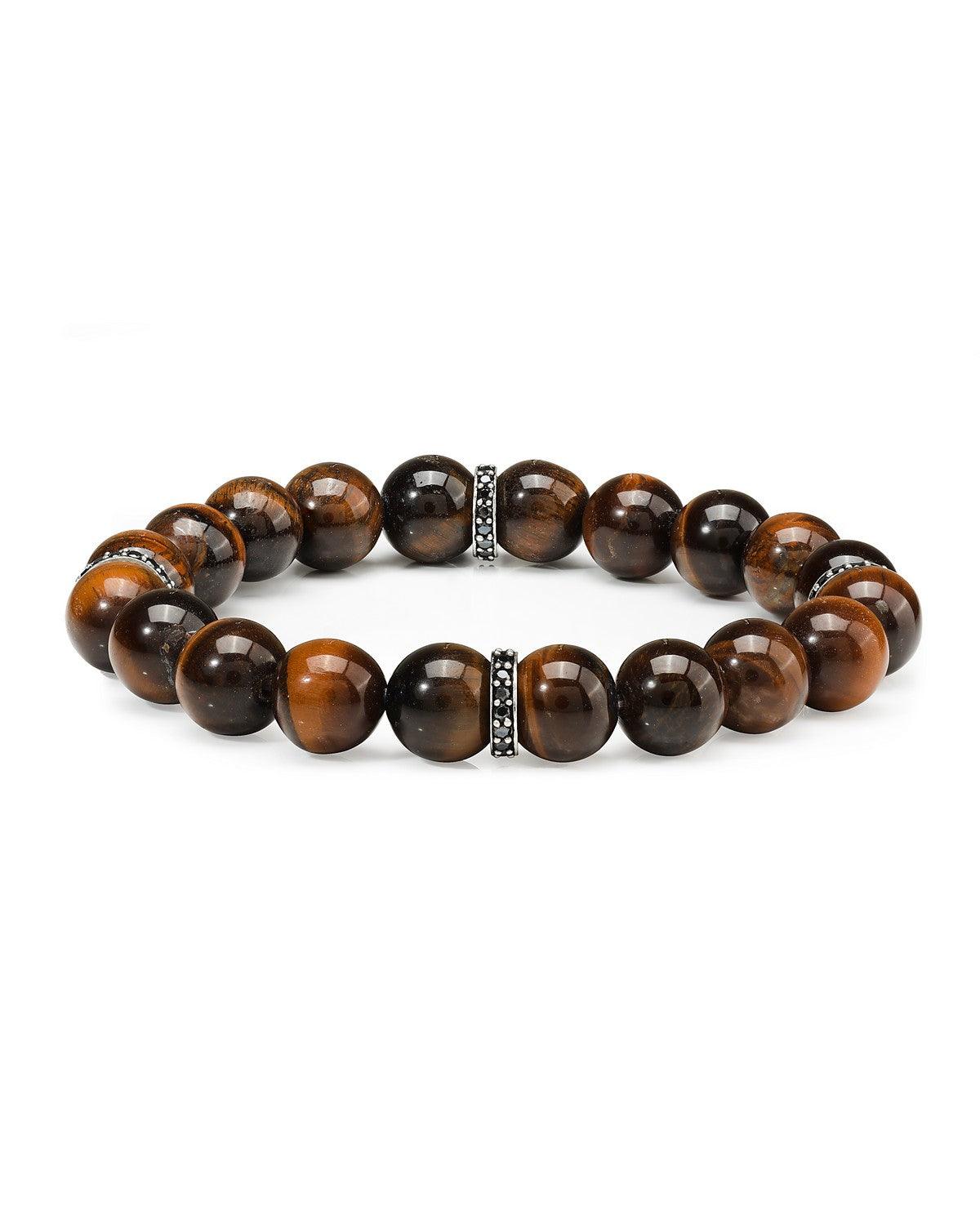 Red Tiger Eye Black Spinel 925 Sterling Silver Stretchable Beads Bracelet 7" For Men's Jewelry - YoTreasure