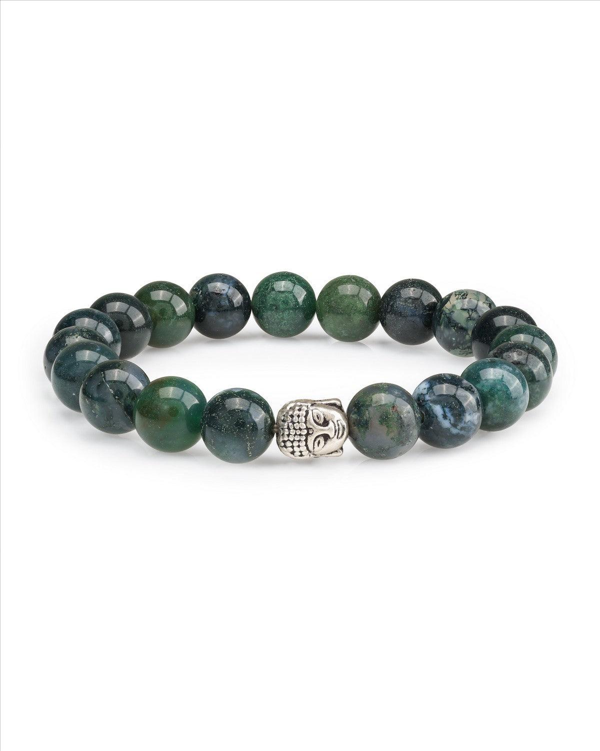 Moss Agate Beads 925 Sterling Silver Stretchable Bracelet 7" For Men's Jewelry - YoTreasure