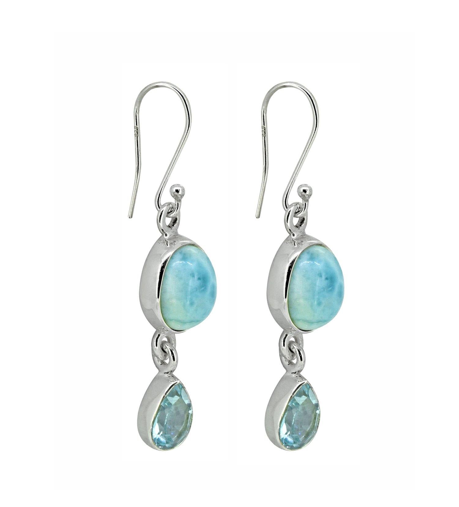 Larimar Blue Topaz Solid 925 Sterling Silver Dangle Earrings Jewelry - YoTreasure