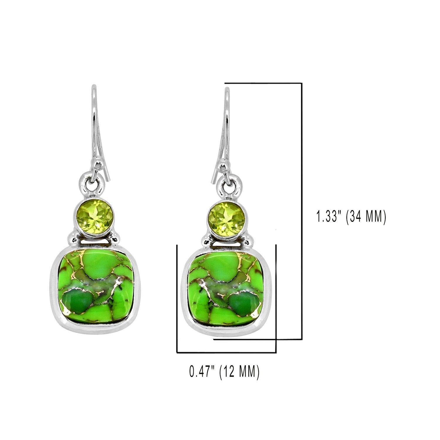 Green Copper Turquoise Solid 925 Sterling Silver Dangle Earrings Jewelry - YoTreasure