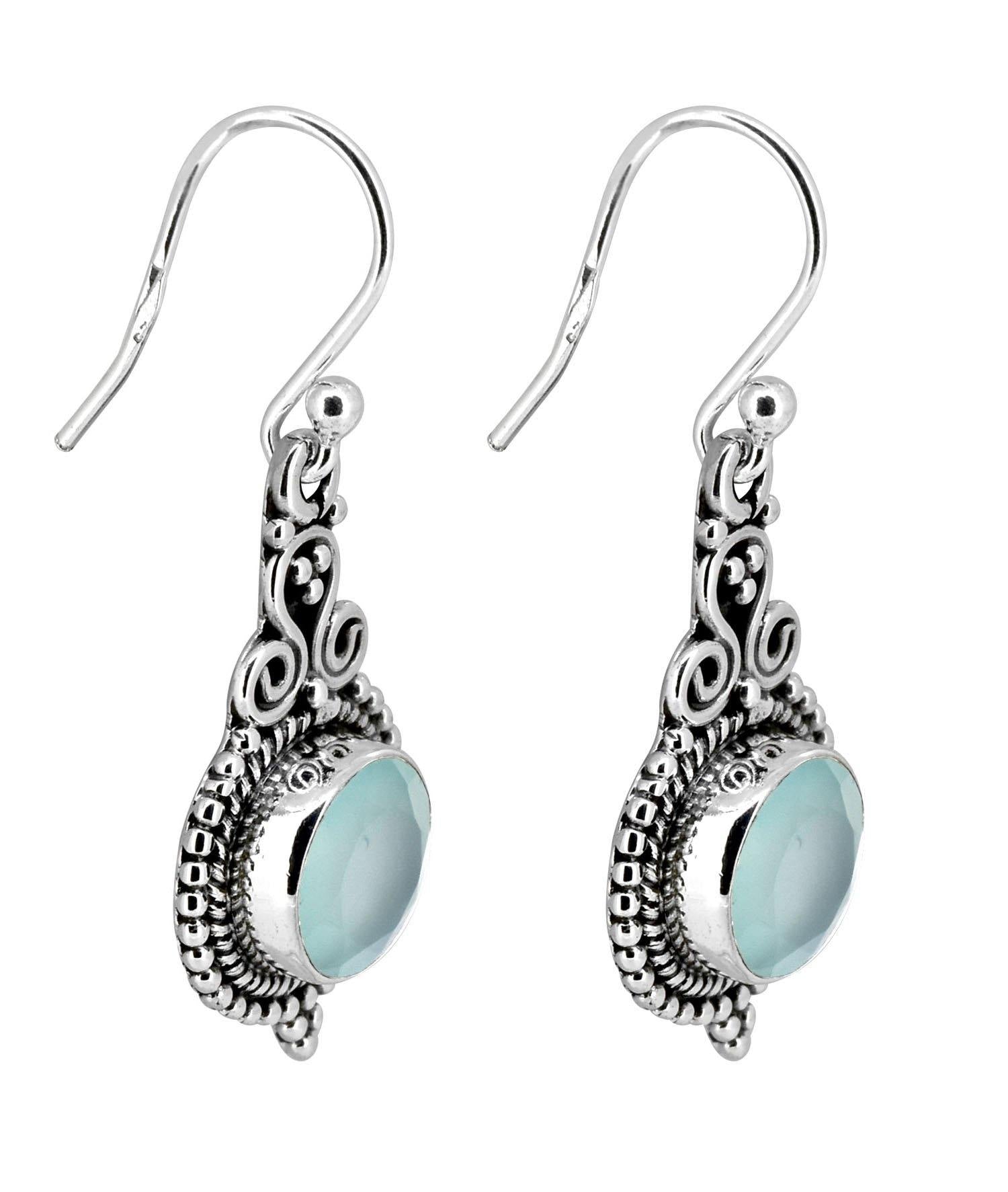 Aqua Chalcedony Solid 925 Sterling Silver Dangle Earrings Jewelry - YoTreasure