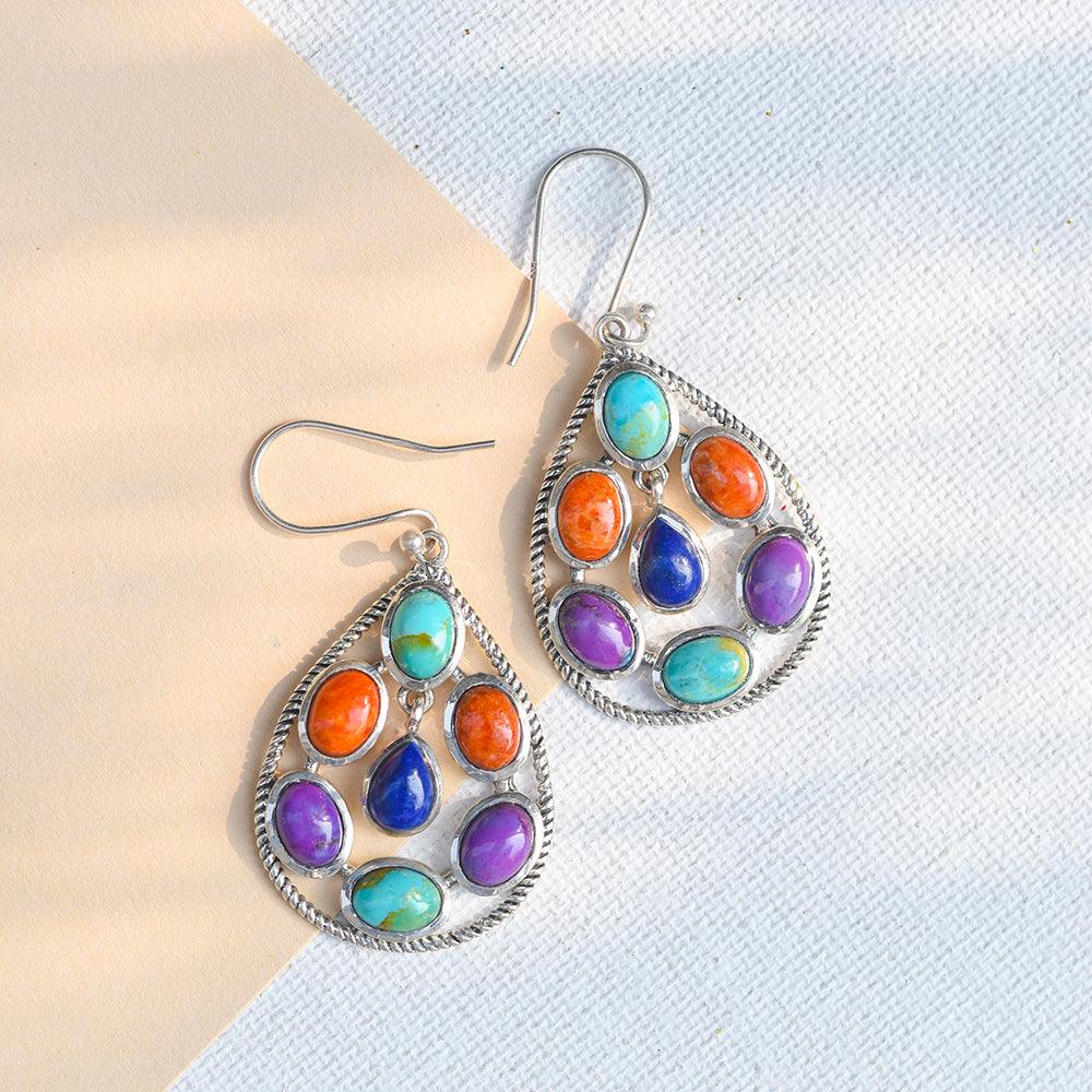 Mohave Turquoise Lapis Earrings Solid 925 Sterling Silver - YoTreasure