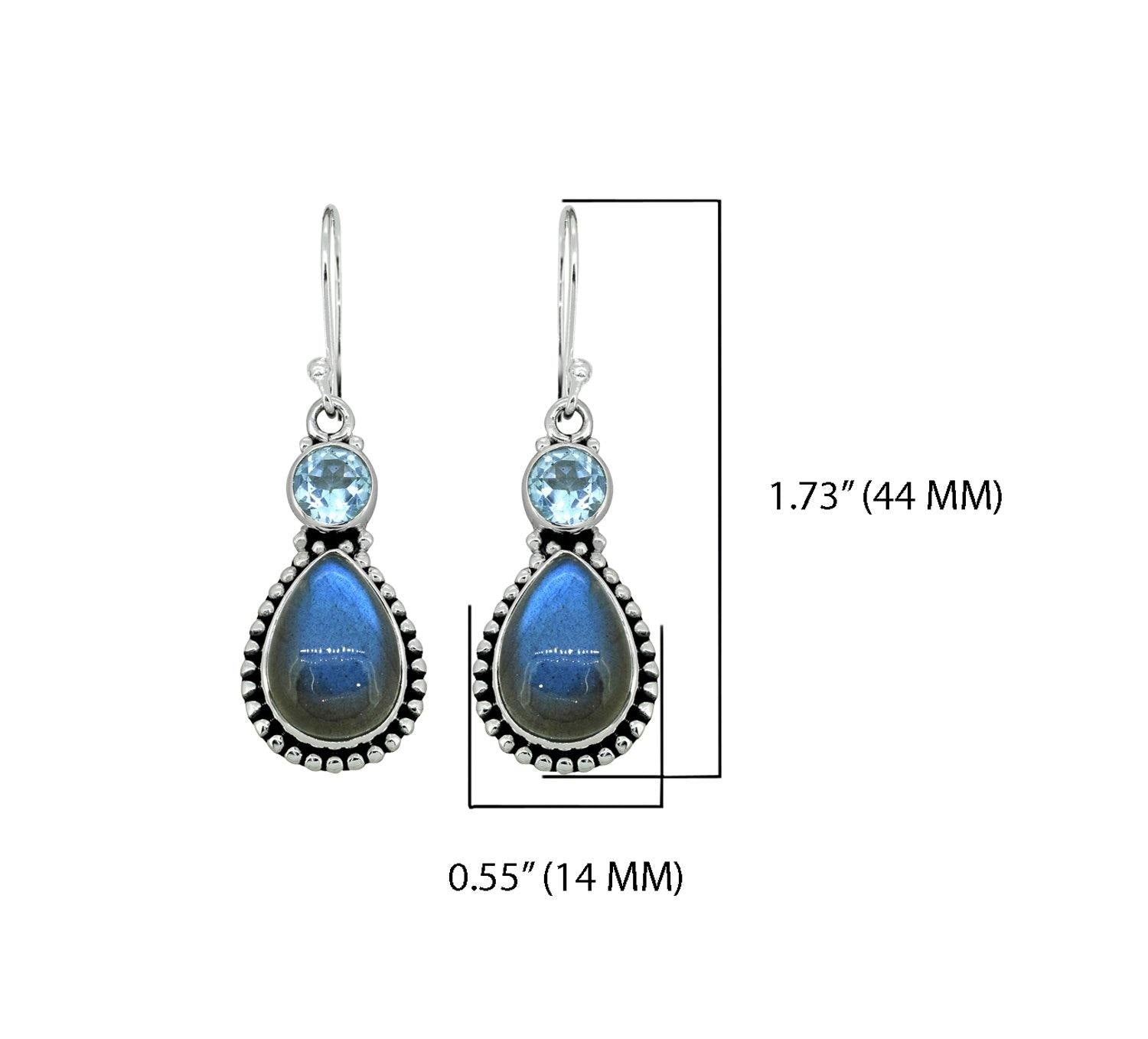 Labradorite Blue Topaz Solid 925 Sterling Silver Teardrop Earrings Jewelry - YoTreasure