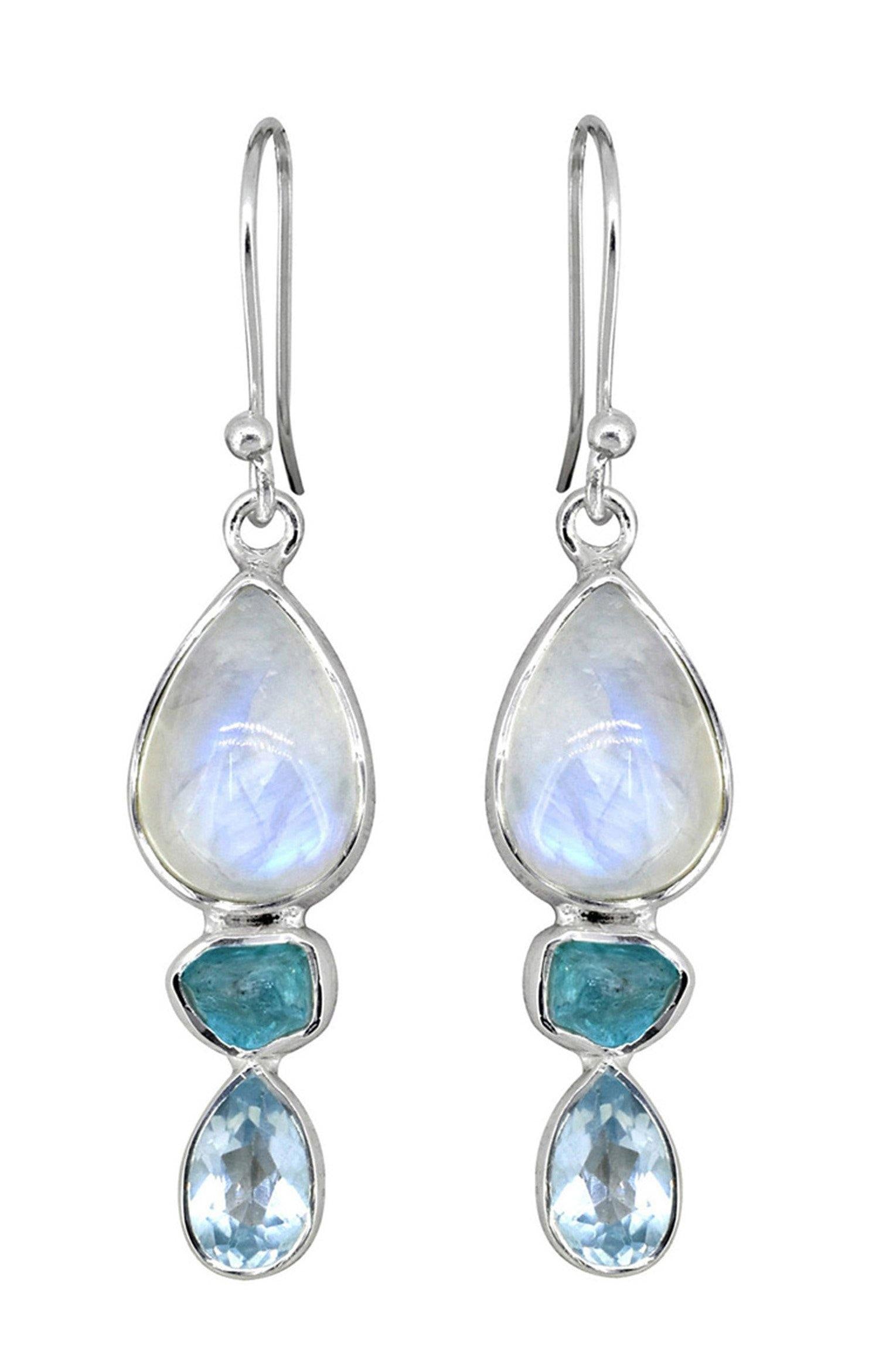 Rainbow Moonstone Solid 925 Sterling Silver Dangle Earrings Jewelry - YoTreasure