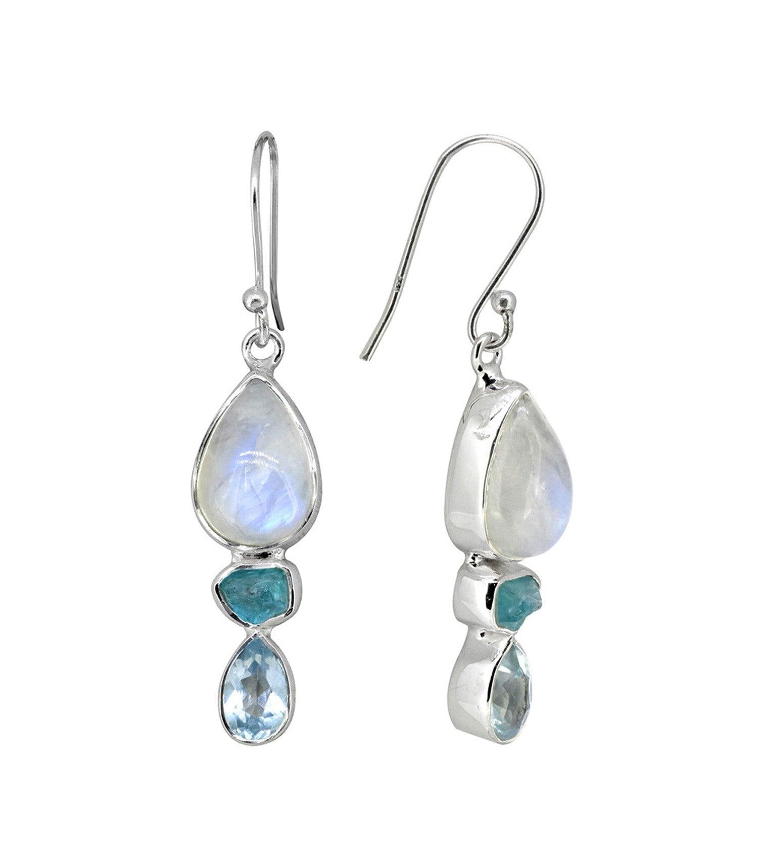 Rainbow Moonstone Solid 925 Sterling Silver Dangle Earrings Jewelry - YoTreasure