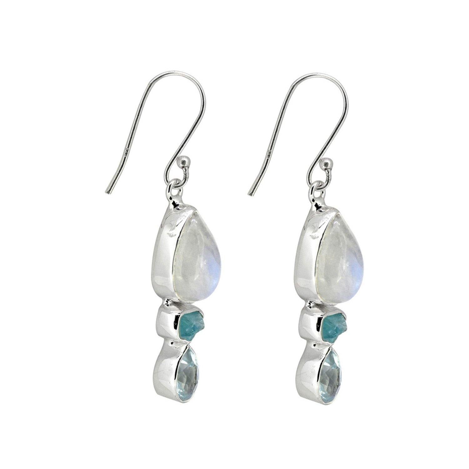 Rainbow Moonstone Solid 925 Sterling Silver Dangle Earrings Jewelry - YoTreasure