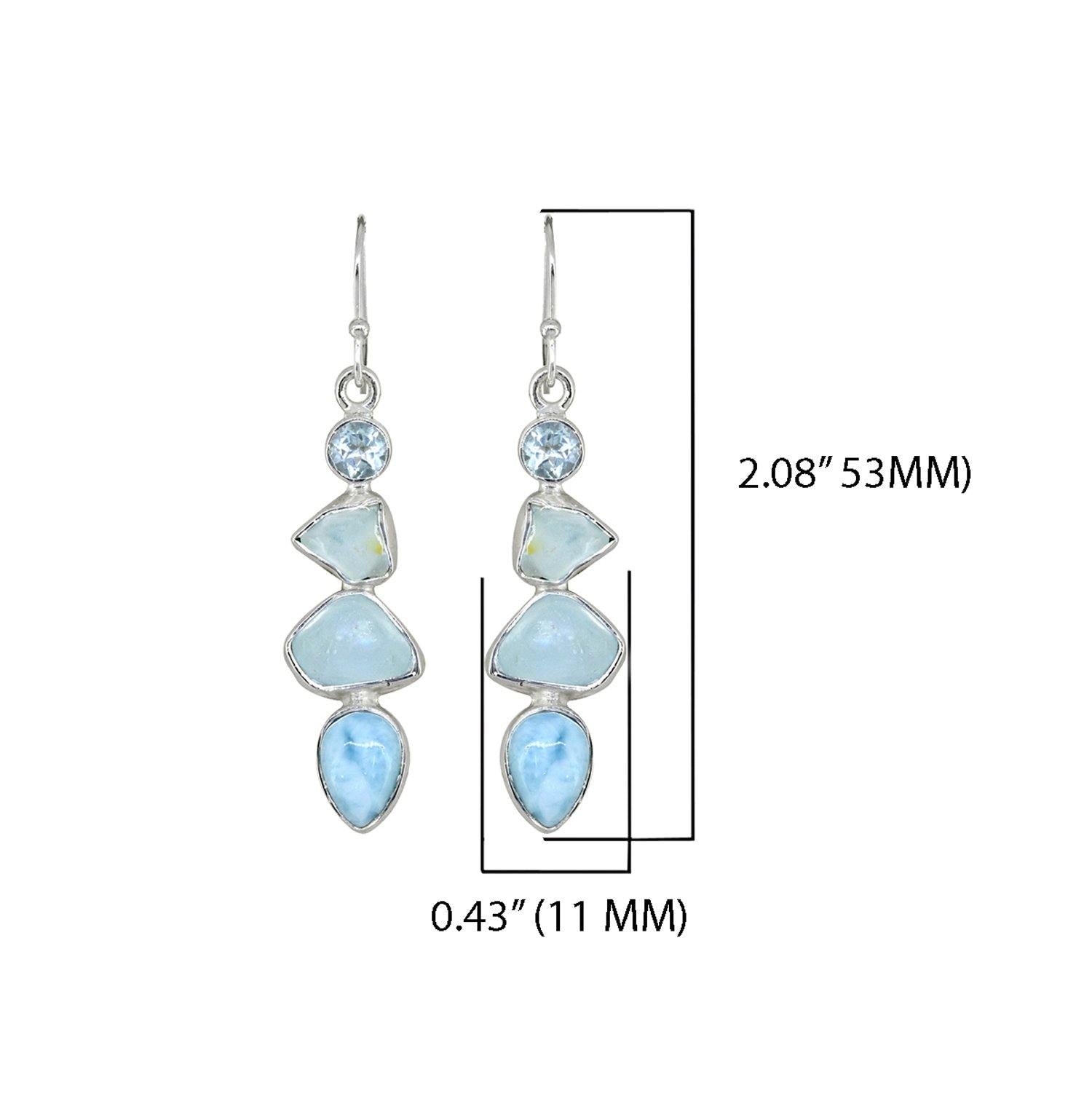 Larimar Rough Blue Topaz Solid 925 Sterling Silver Dangle Earrings Jewelry