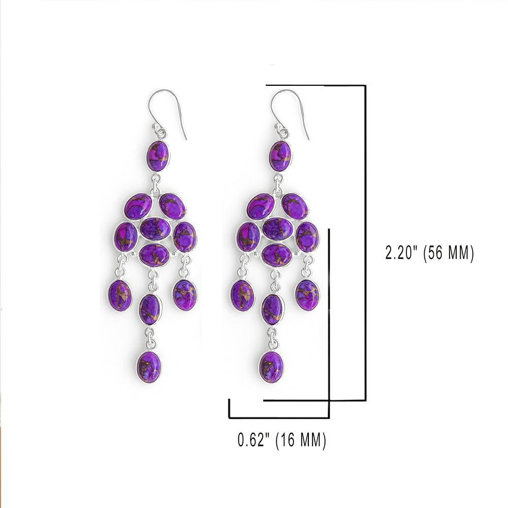 Purple Copper Turquoise Solid 925 Sterling Silver Chandelier Earrings Jewelry - YoTreasure