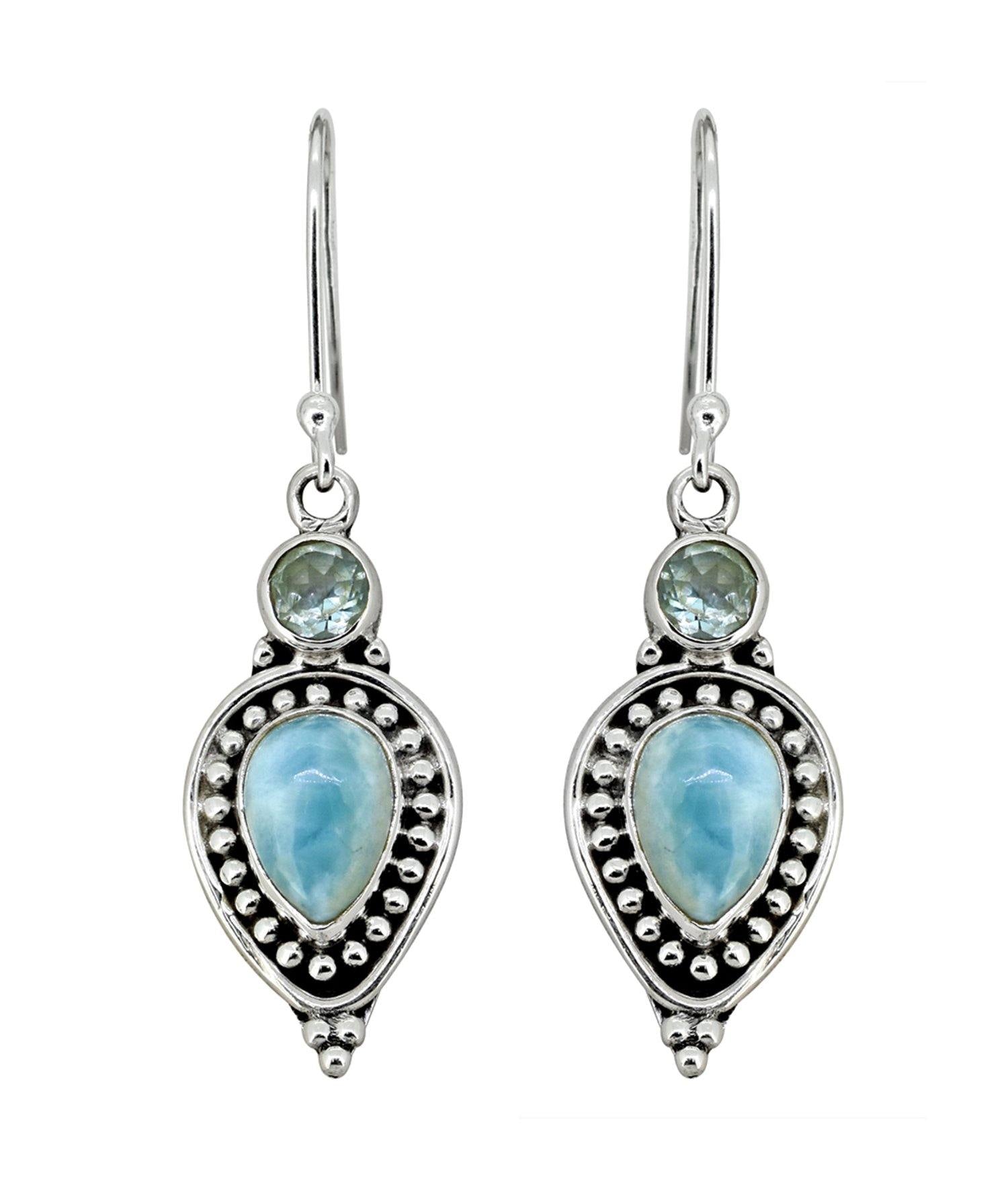 Larimar Blue Topaz Solid 925 Sterling Silver Dangle Earrings Jewelry - YoTreasure