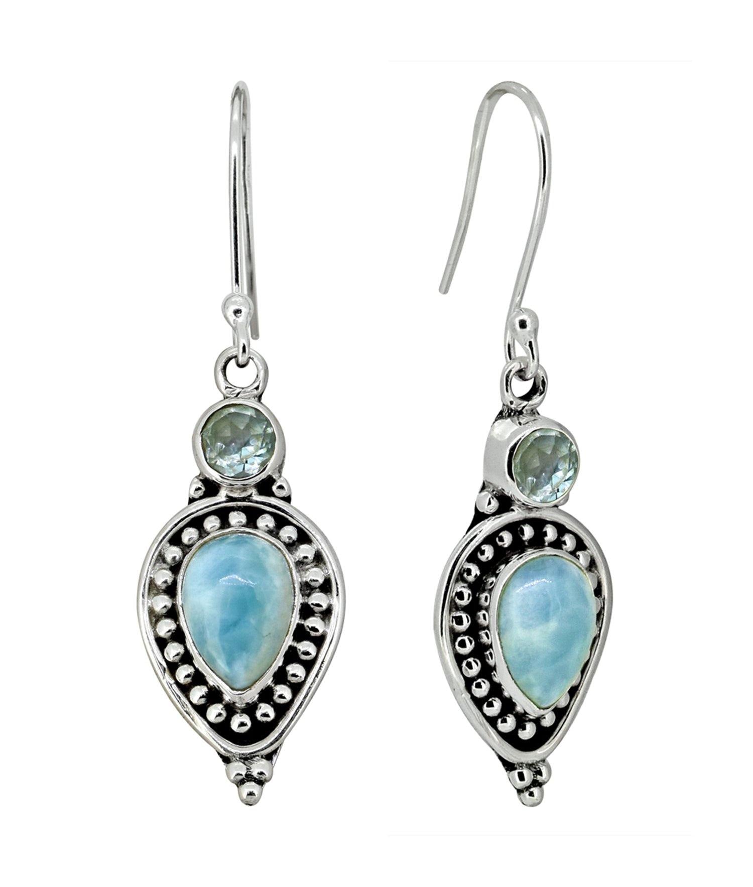 Larimar Blue Topaz Solid 925 Sterling Silver Dangle Earrings Jewelry - YoTreasure