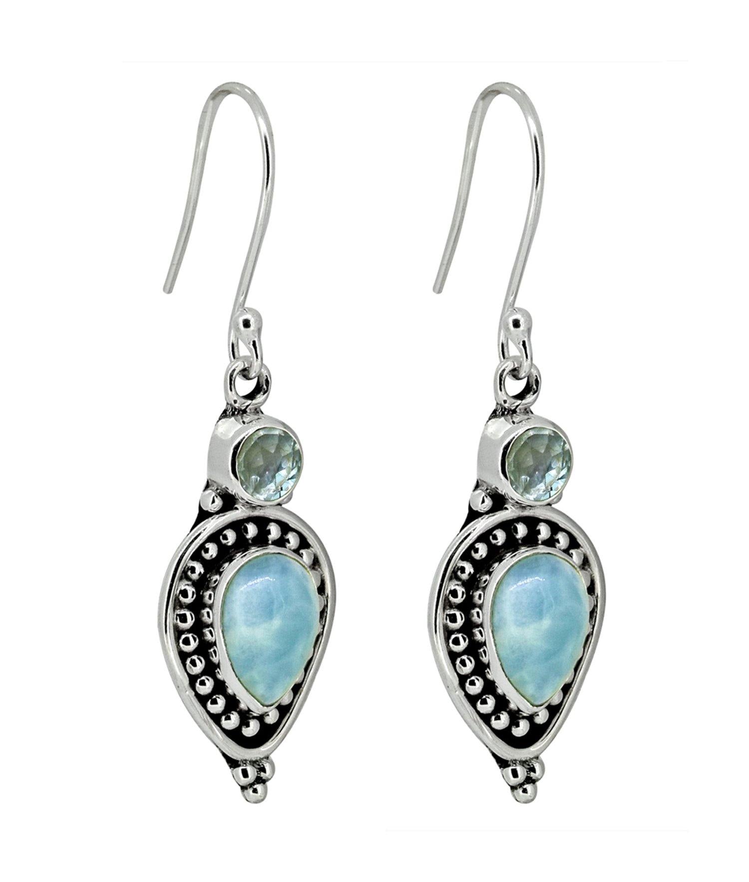 Larimar Blue Topaz Solid 925 Sterling Silver Dangle Earrings Jewelry - YoTreasure