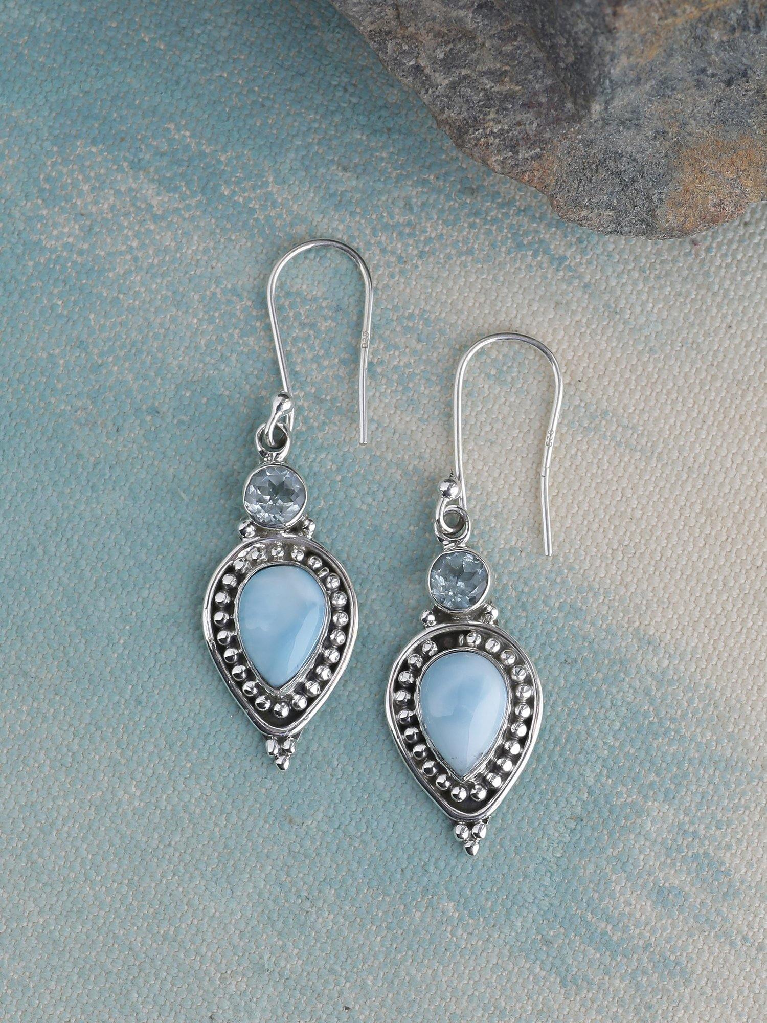 Larimar Blue Topaz Solid 925 Sterling Silver Dangle Earrings Jewelry - YoTreasure