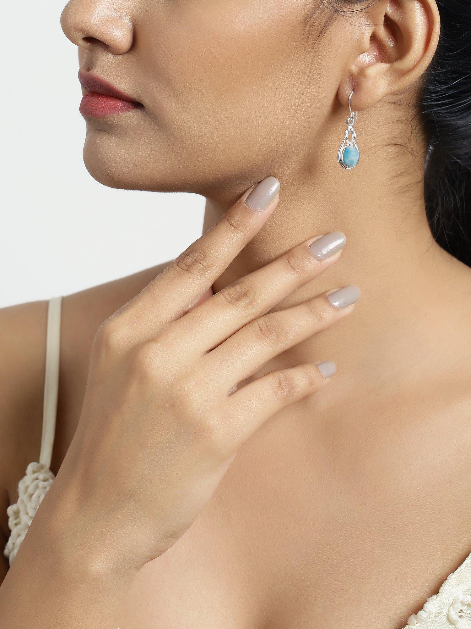 Larimar Solid 925 Sterling Silver Knot Dangle Earrings Jewelry - YoTreasure