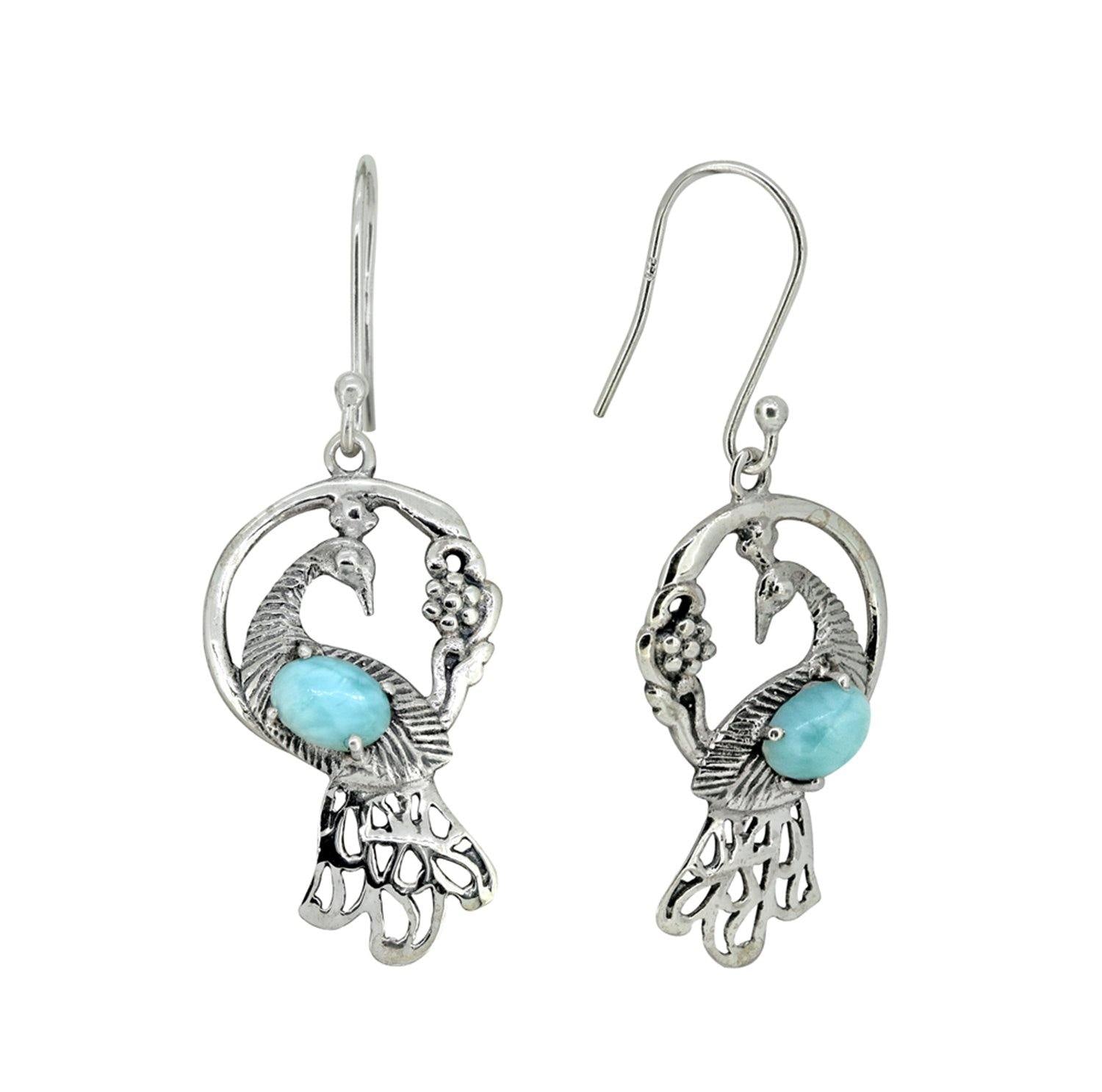 Larimar Solid 925 Sterling Silver Peacock Dangle Earrings Jewelry - YoTreasure