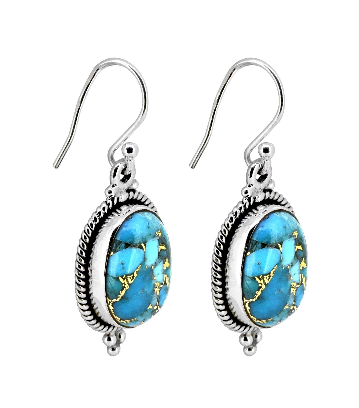 Blue Copper Turquoise Solid 925 Sterling Silver Dangle Earrings Jewelry - YoTreasure