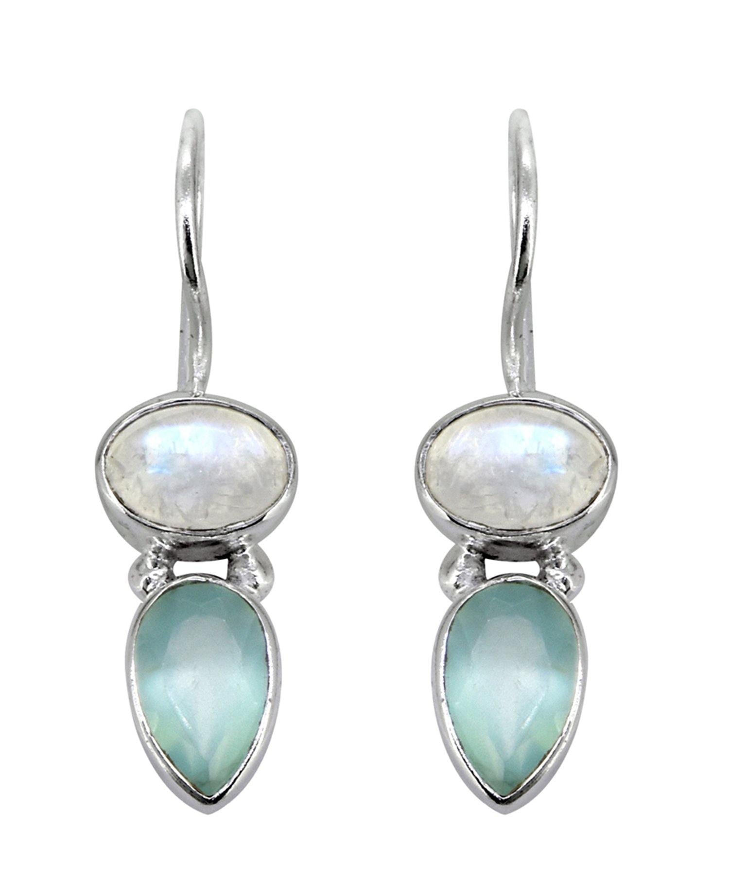 Moonstone Aqua Chalcedony Solid 925 Sterling Silver Dangle Earrings Jewelry - YoTreasure